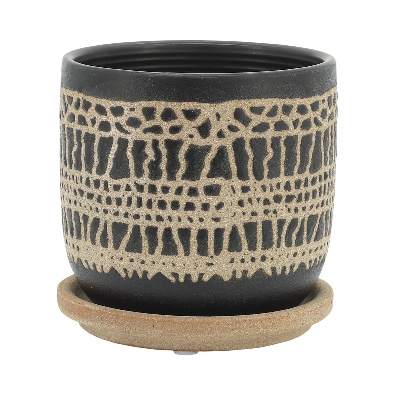 S/2 5/6" Glazed Planter W/ Saucer, Black - Image 2