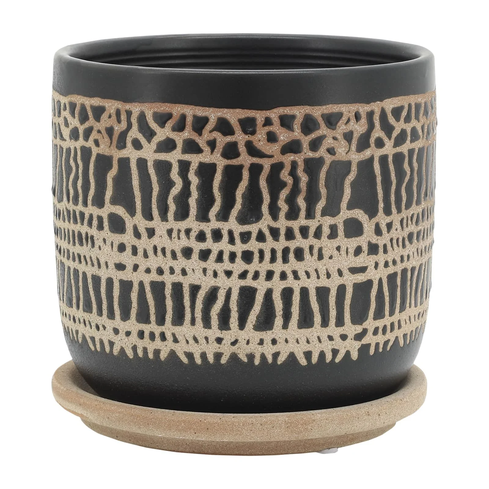 S/2 5/6" Glazed Planter W/ Saucer, Black - Image 4