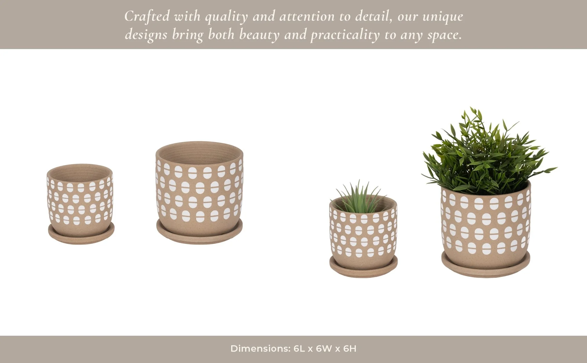 S/2 5/6" Hand Stamped Saucer Planters, Tan/white - Image 13