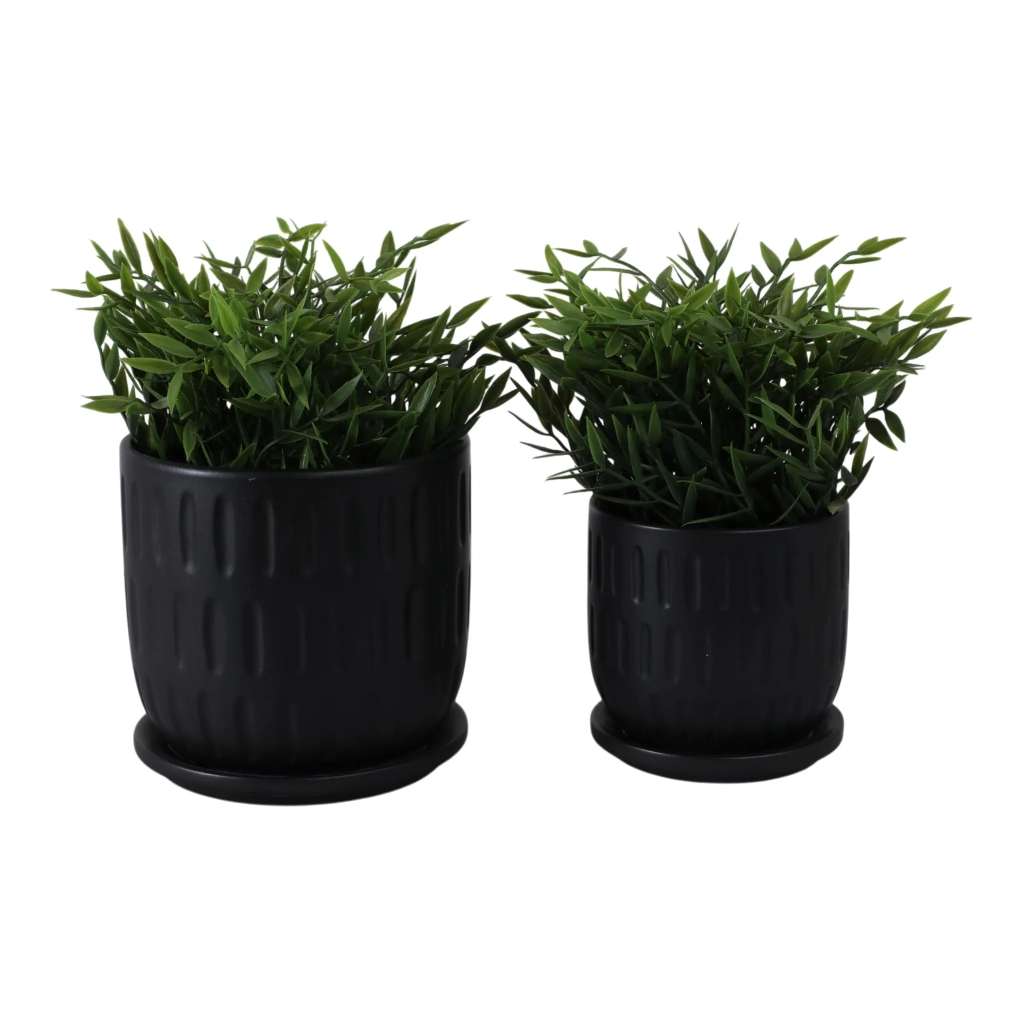 S/2 5/6" Textured Planter W/ Saucer,  Matte Black - Image 2