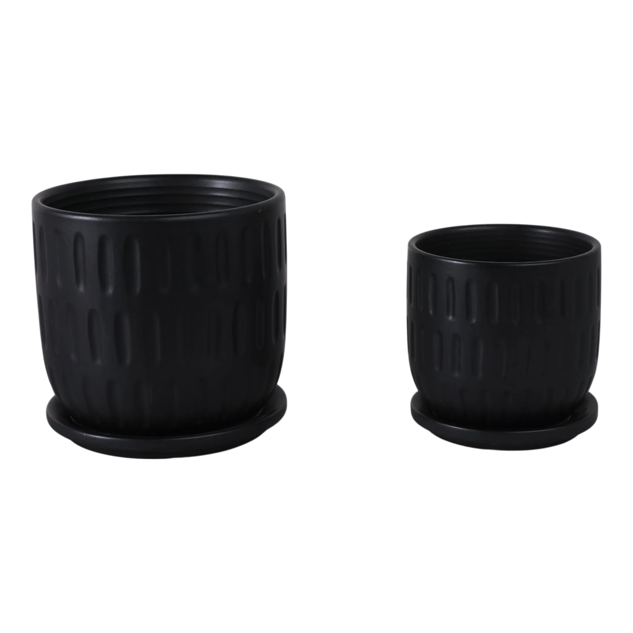 S/2 5/6" Textured Planter W/ Saucer,  Matte Black - Image 3