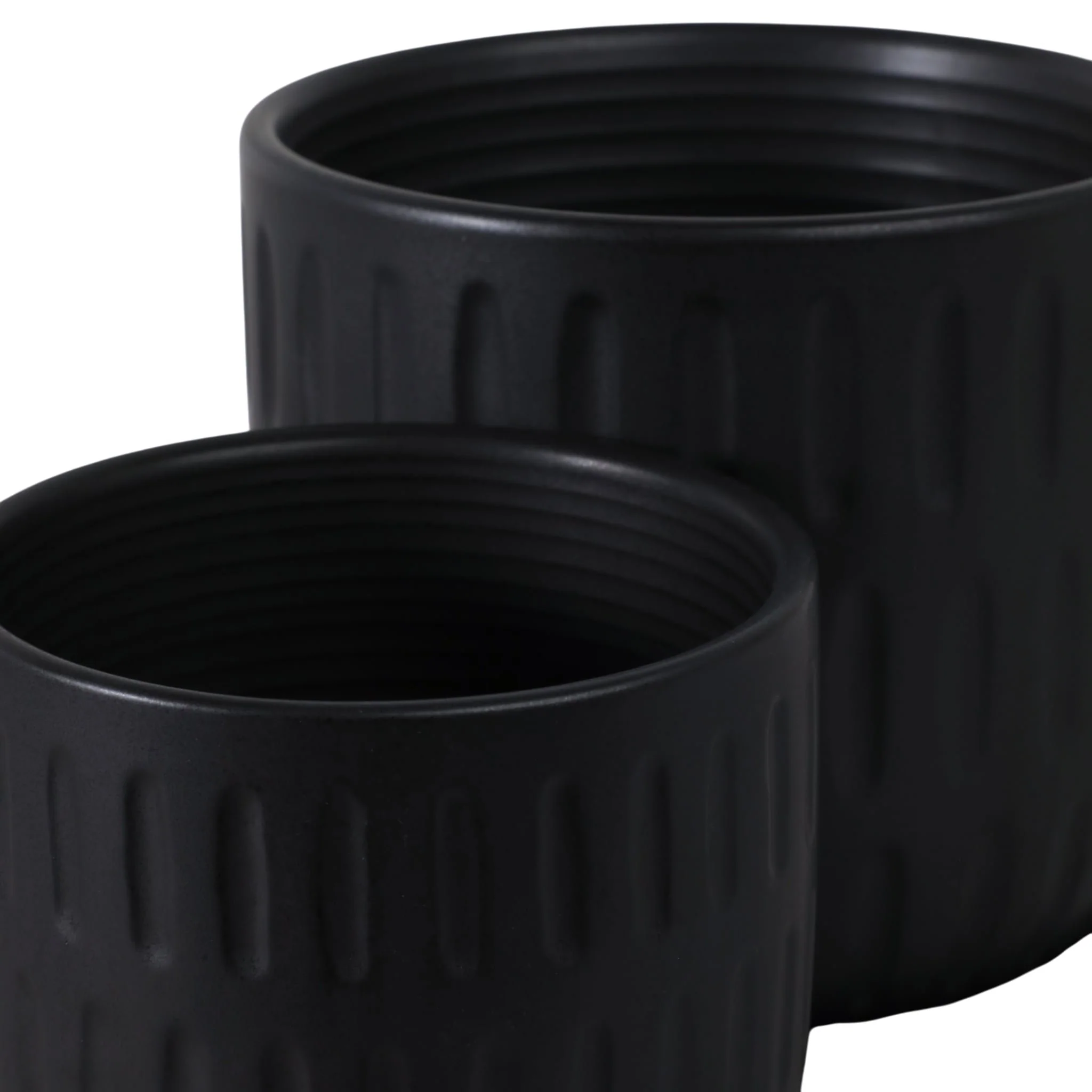 S/2 5/6" Textured Planter W/ Saucer,  Matte Black - Image 6