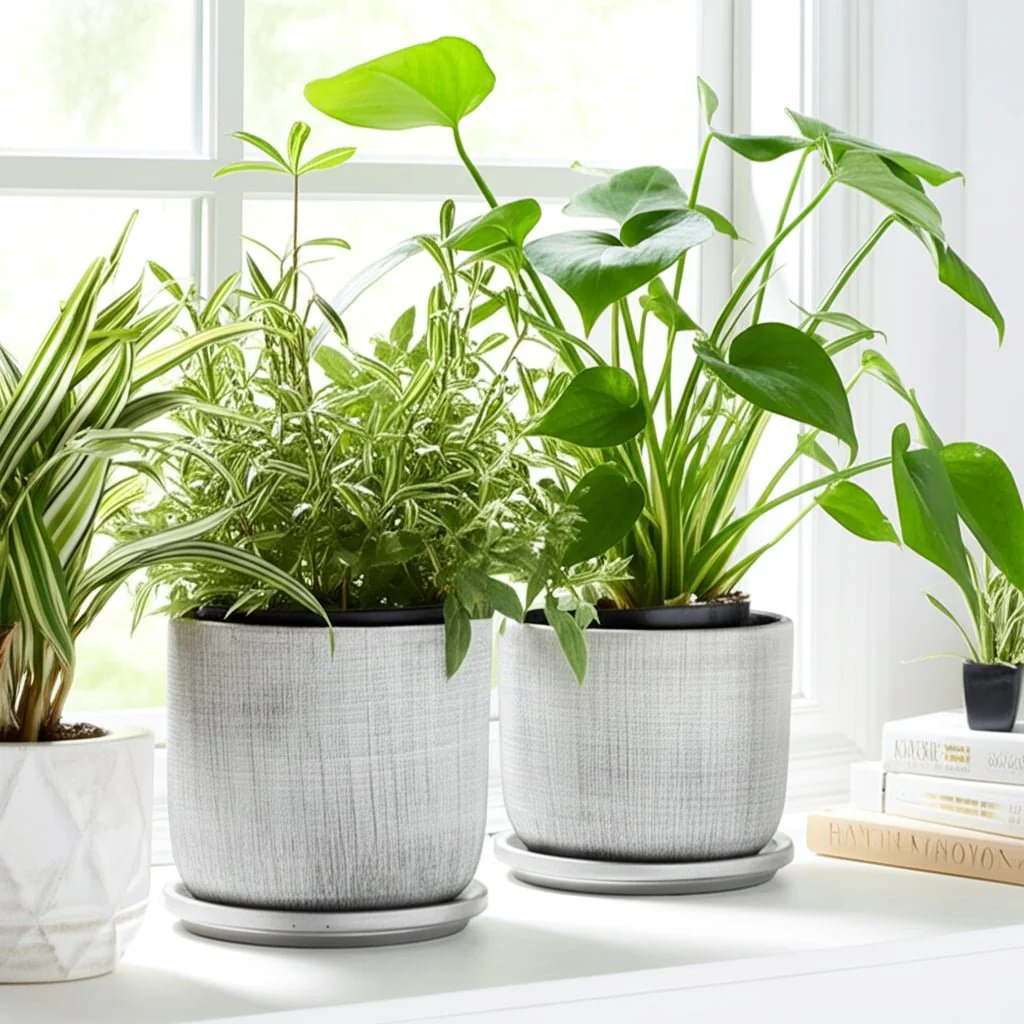 S/2 5/6" Textured Planter With Saucer, Silver - Image 12
