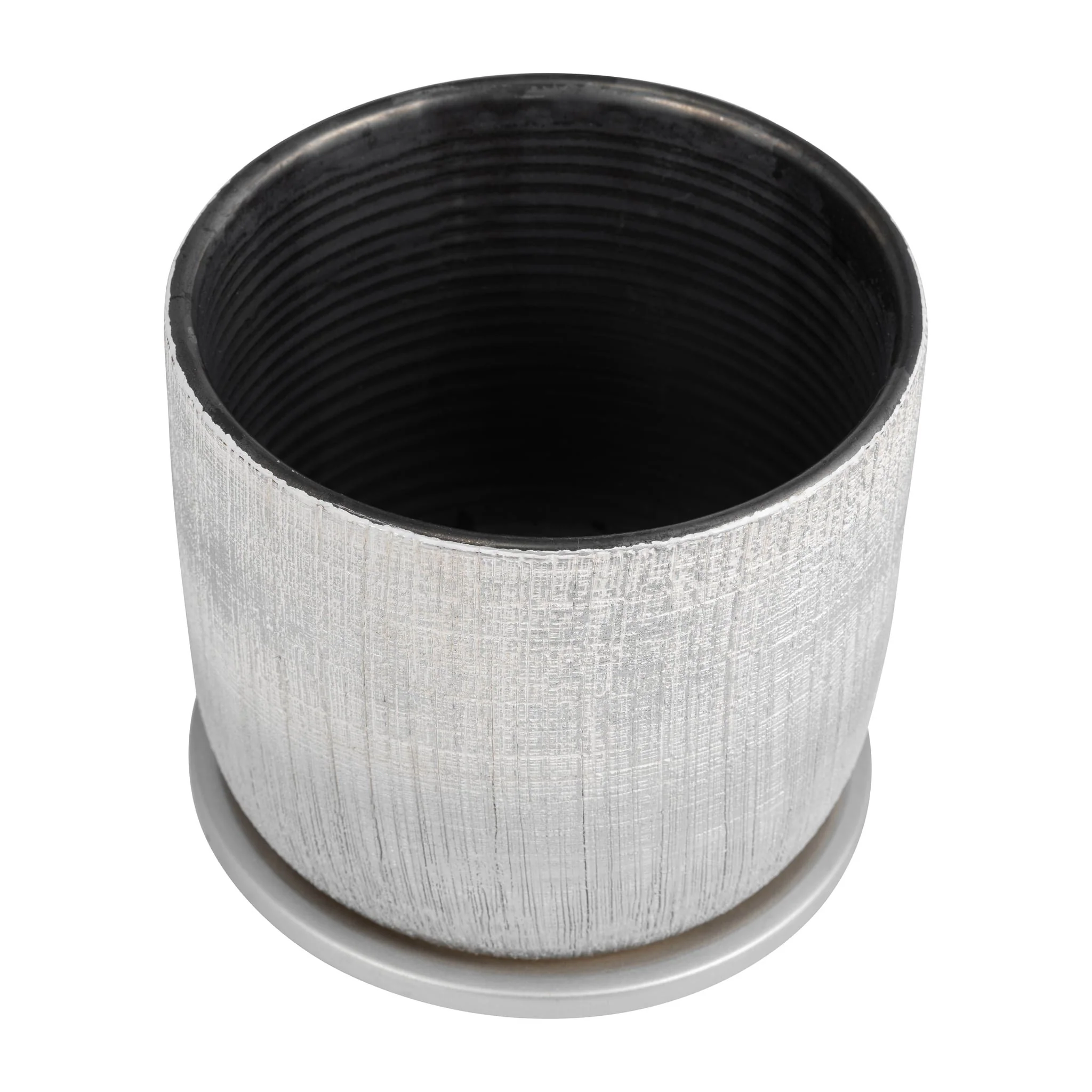 S/2 5/6" Textured Planter With Saucer, Silver - Image 6