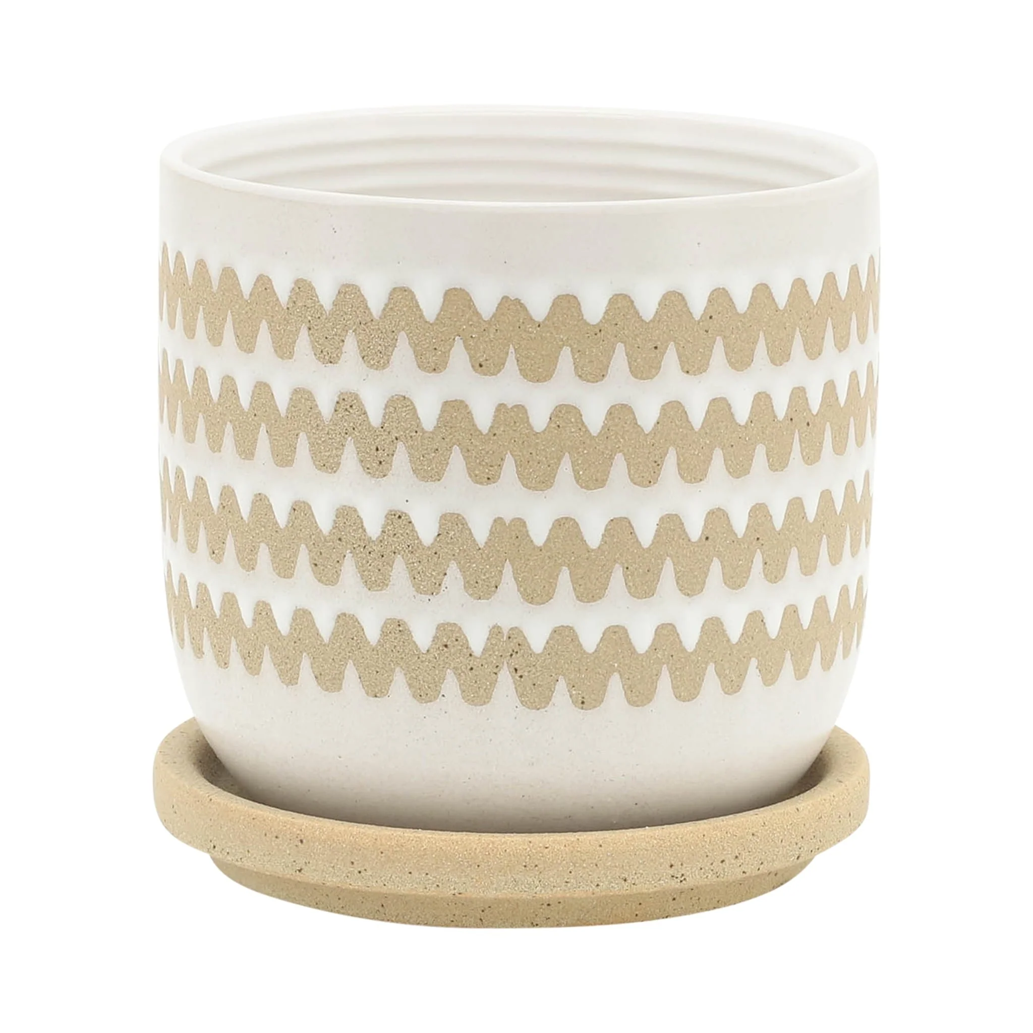 S/2 5/6" Zig-zag Planter W/ Saucer, White - Image 2