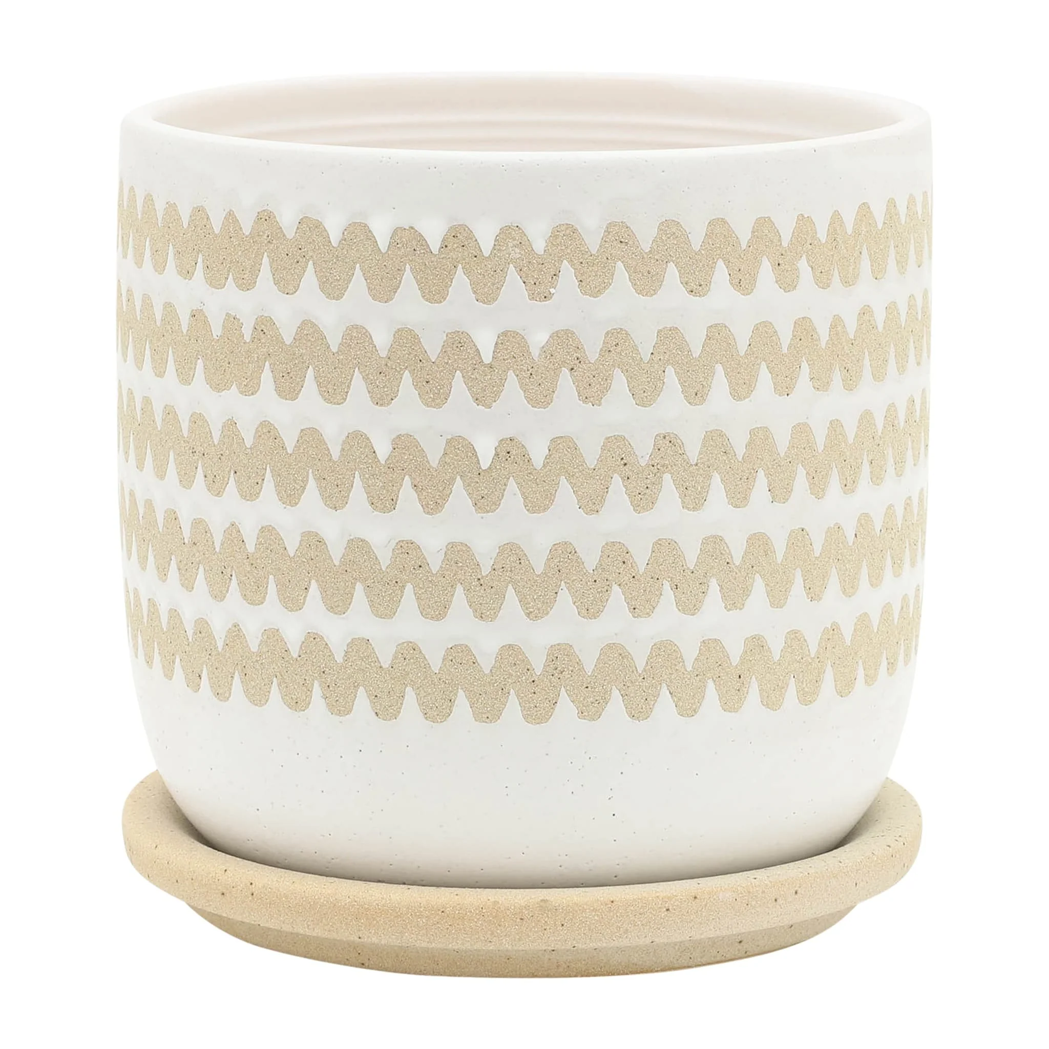 S/2 5/6" Zig-zag Planter W/ Saucer, White - Image 4