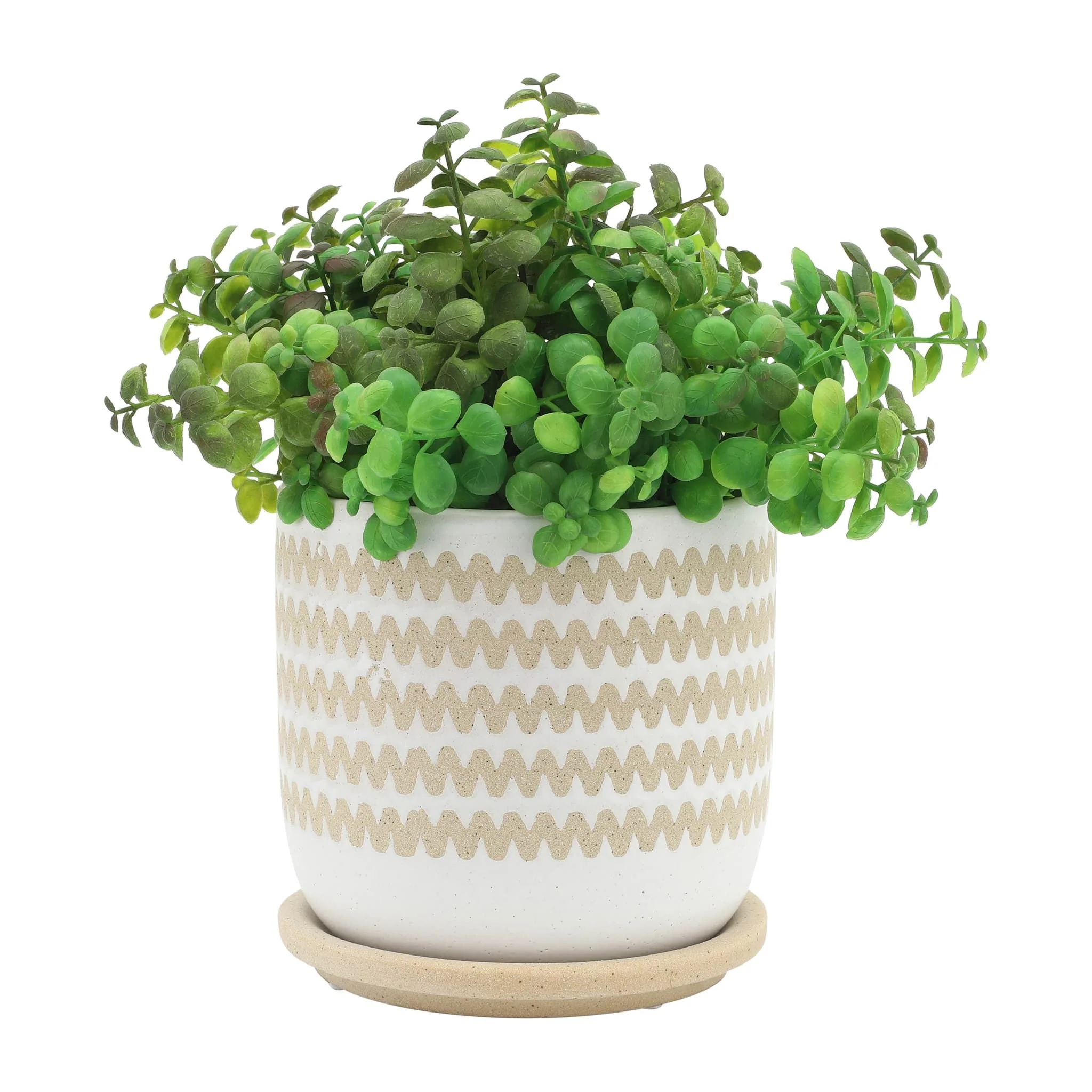 S/2 5/6" Zig-zag Planter W/ Saucer, White - Image 6