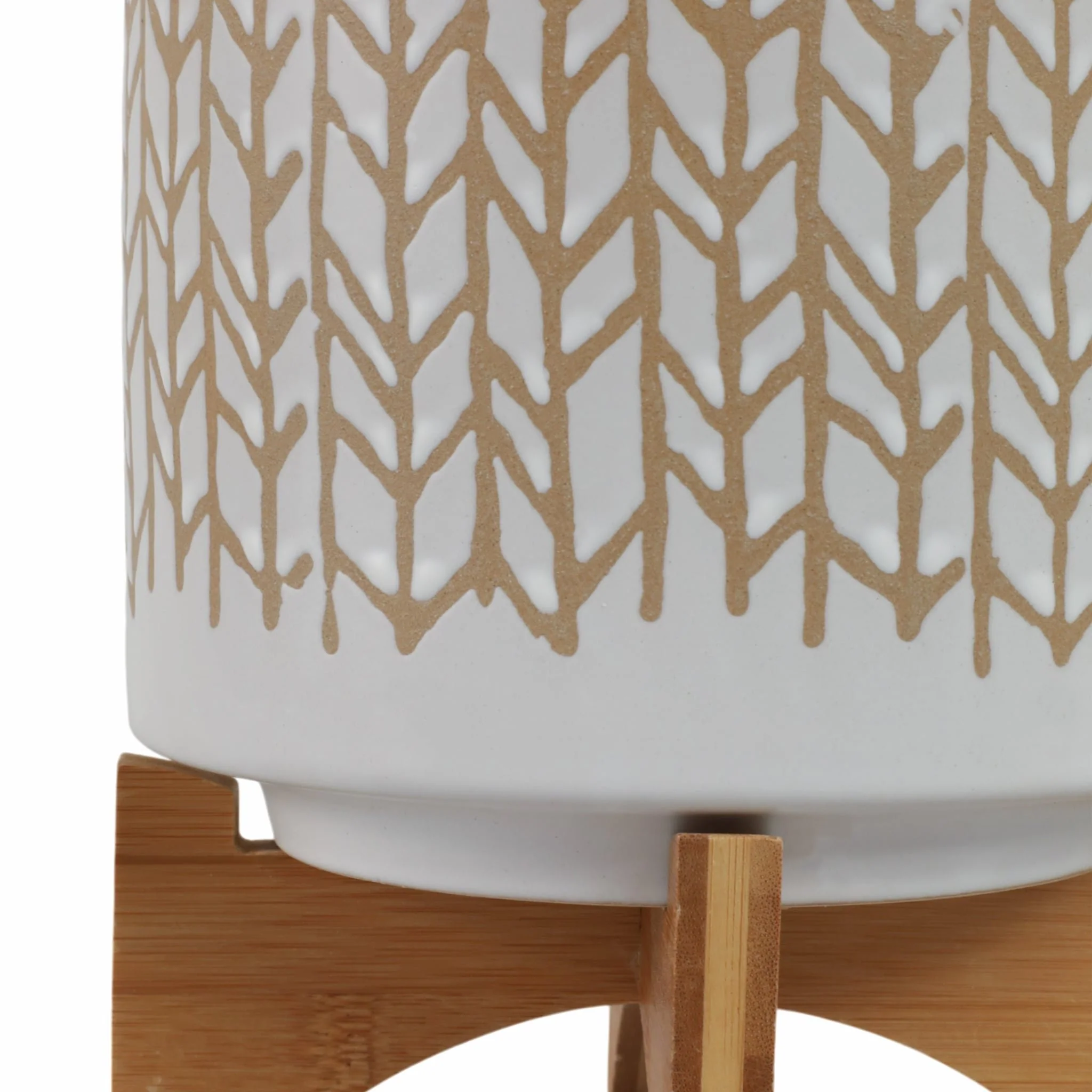 S/2 5/8" Chevron Planter W/ Wood Stand, Beige - Image 5