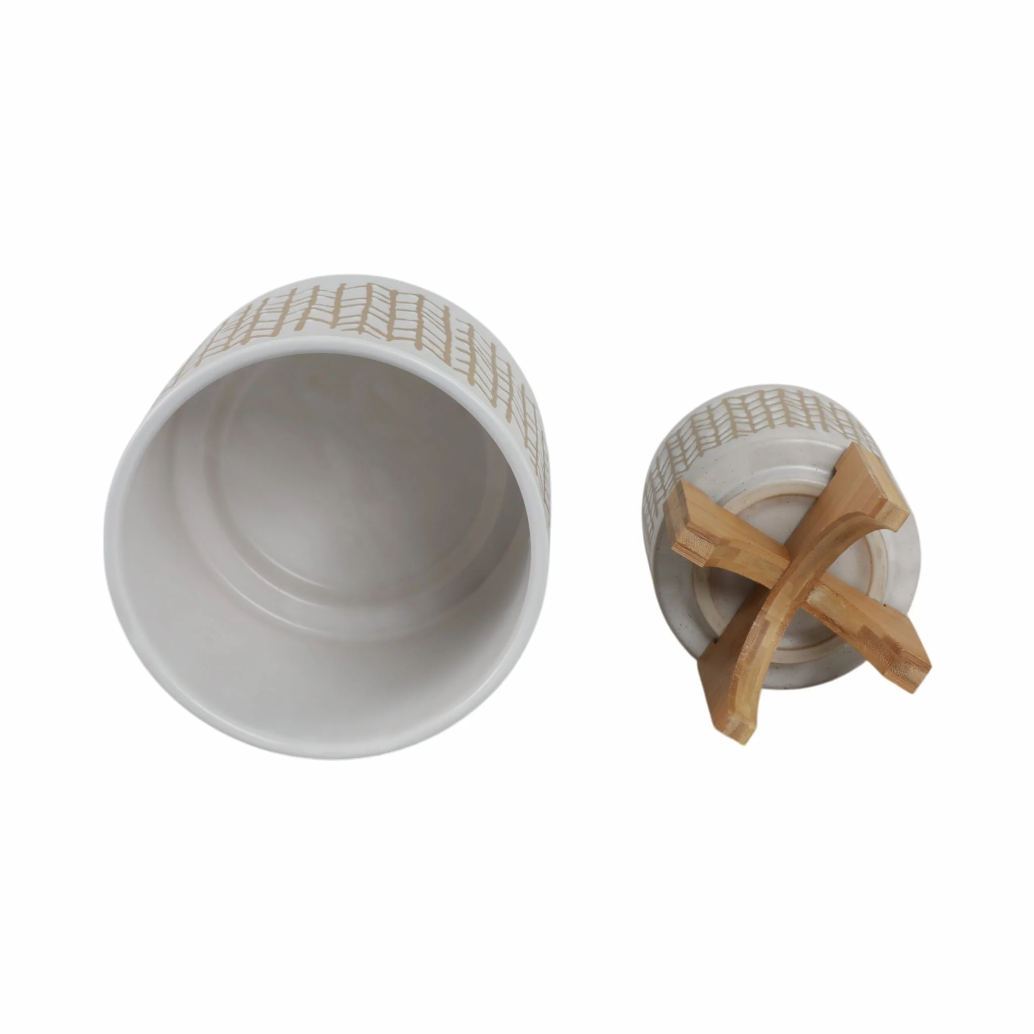 S/2 5/8" Chevron Planter W/ Wood Stand, Beige - Image 6