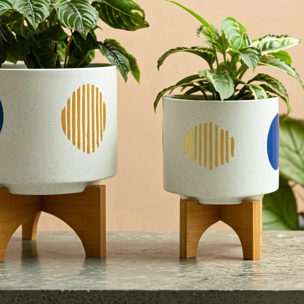 S/2 5/8" Funky Planter W/ Stand, White - Image 11