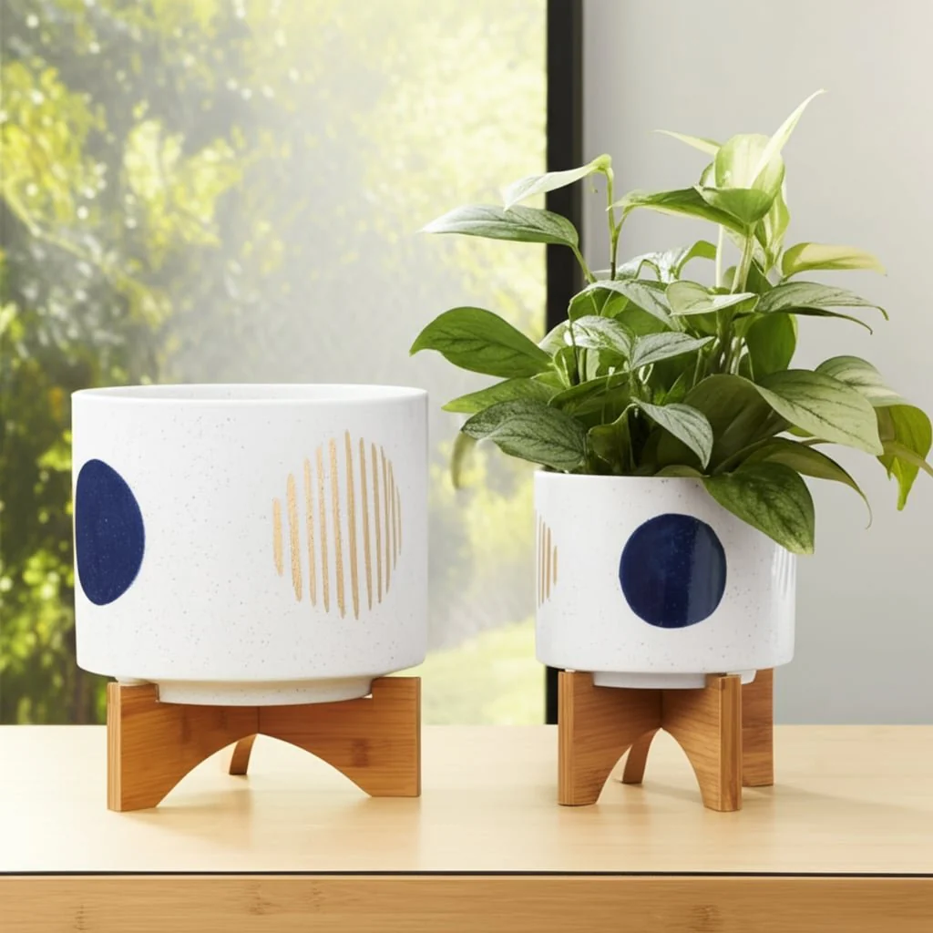 S/2 5/8" Funky Planter W/ Stand, White - Image 12