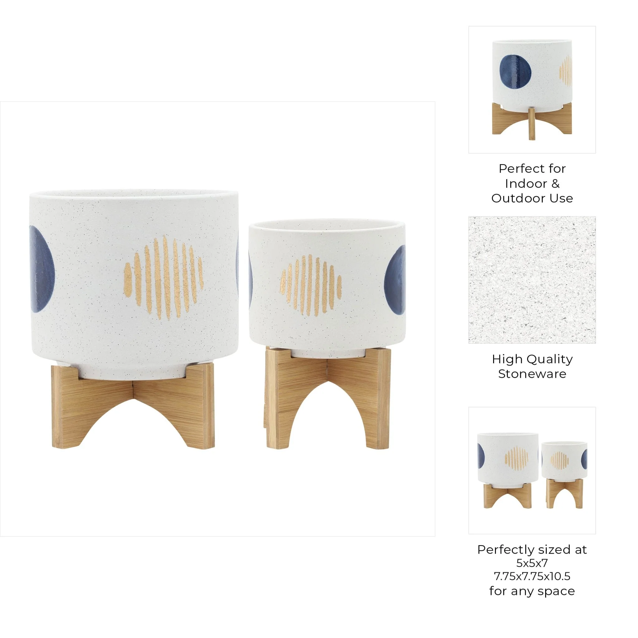 S/2 5/8" Funky Planter W/ Stand, White - Image 9