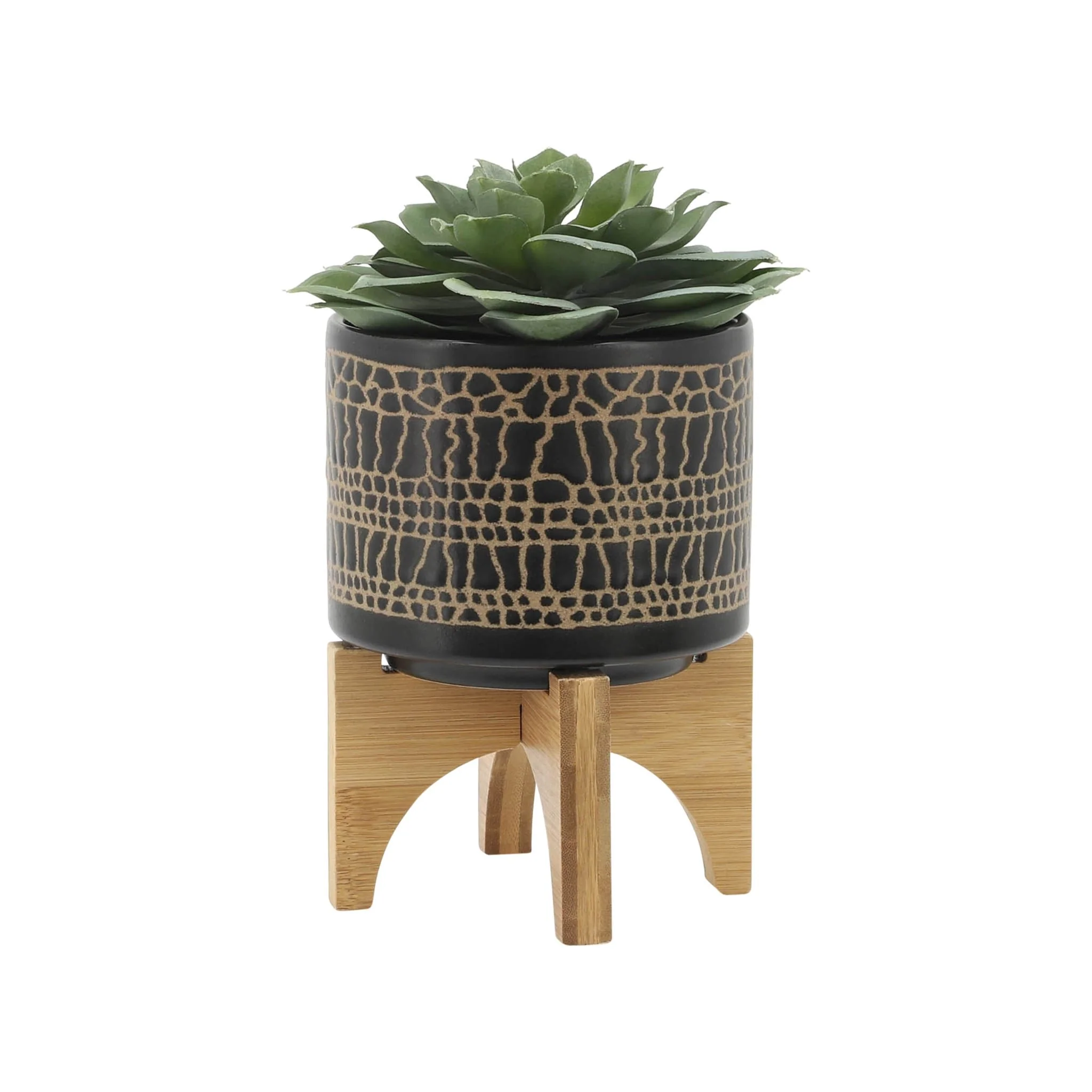 S/2 5/8" Glazed Planter W/ Stand, Black - Image 4