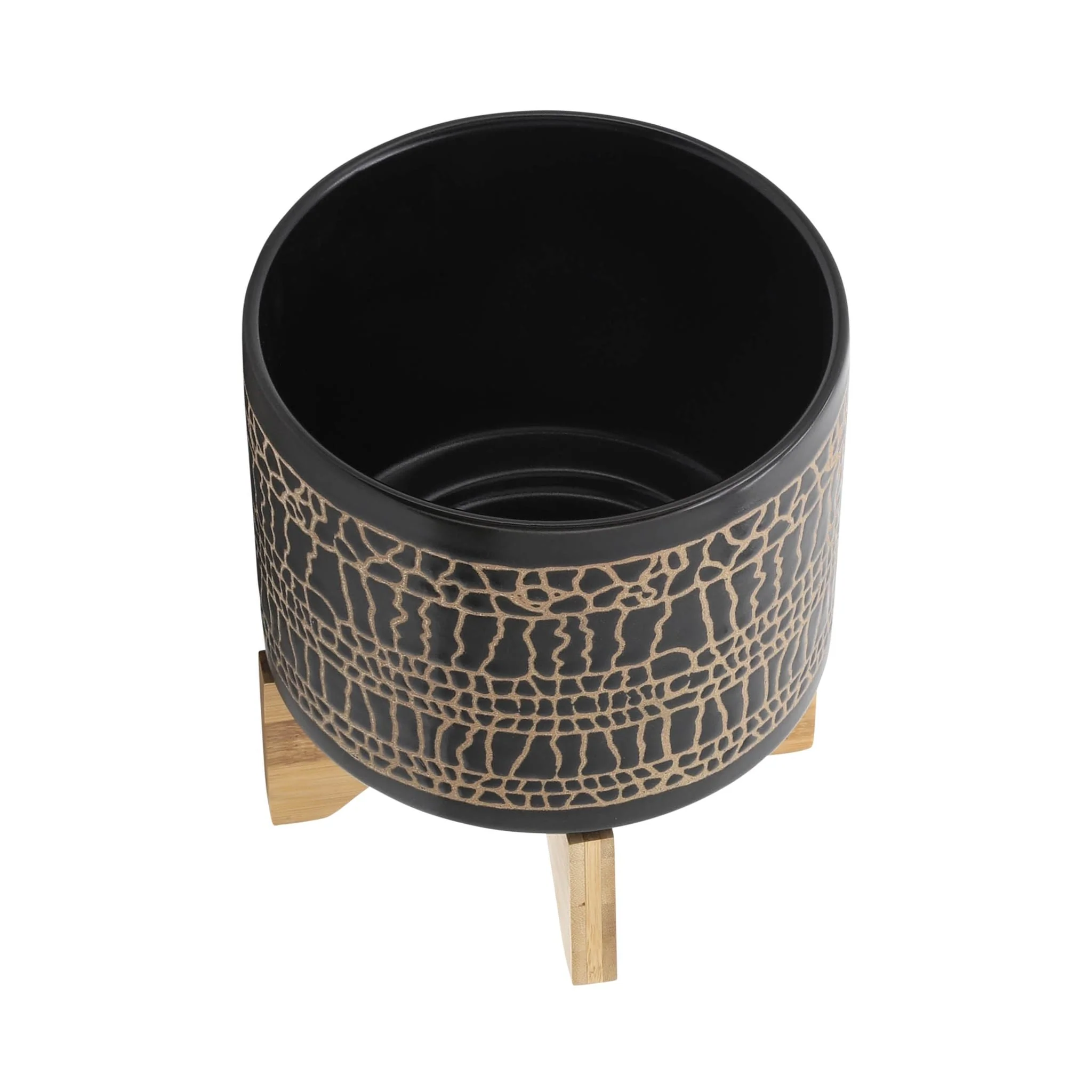 S/2 5/8" Glazed Planter W/ Stand, Black - Image 5