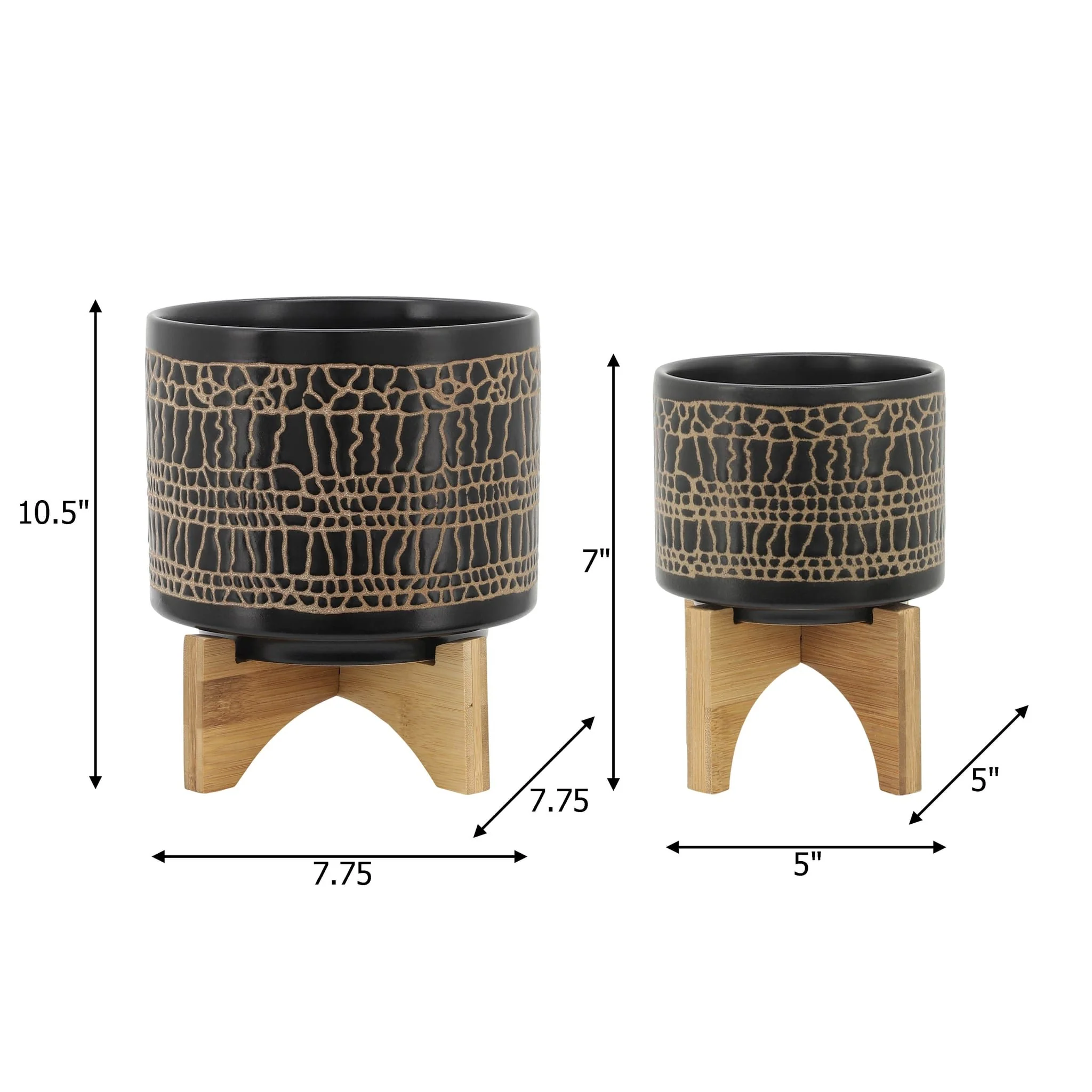 S/2 5/8" Glazed Planter W/ Stand, Black - Image 8