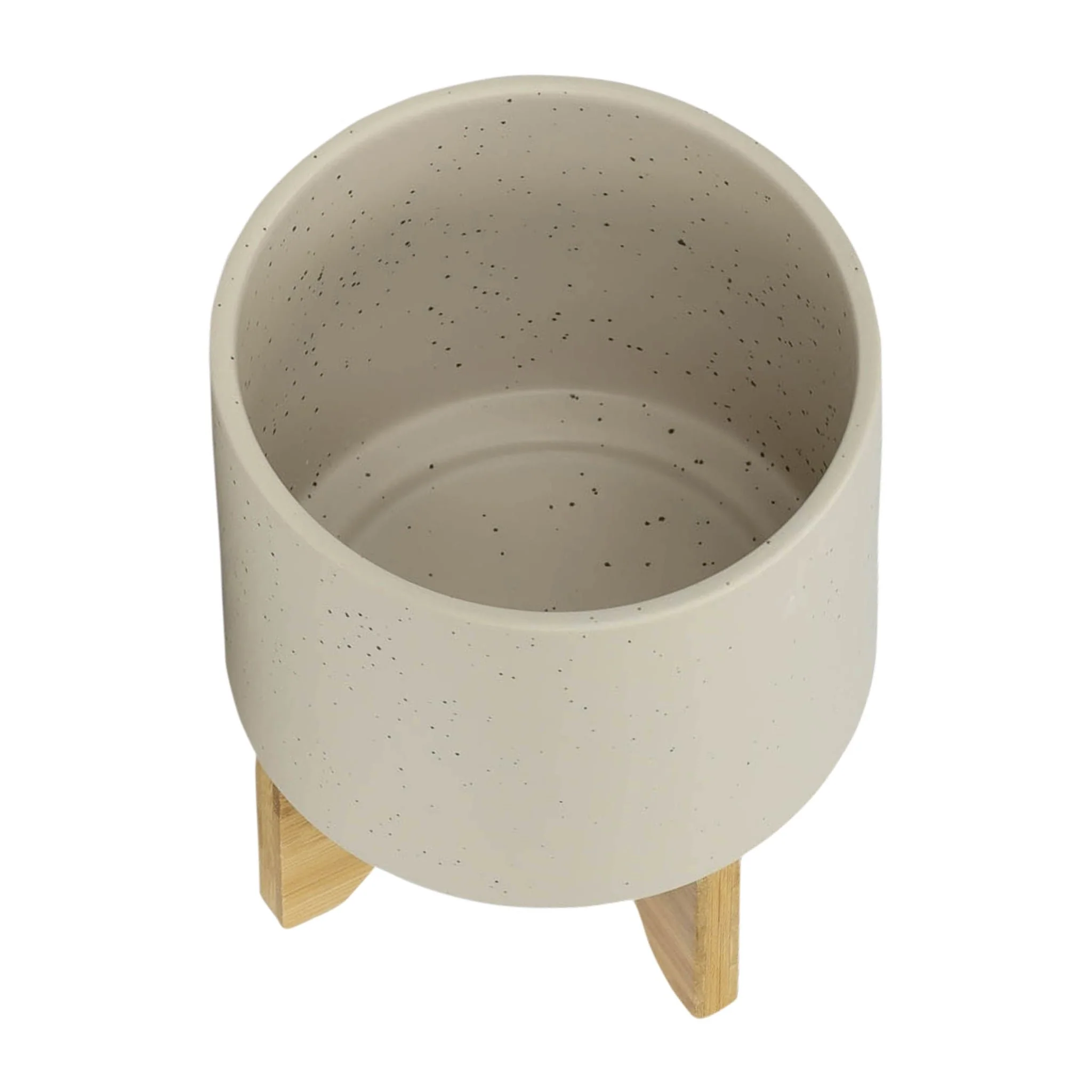S/2 5/8" Planter W/ Wood Stand, Matte Beige - Image 5