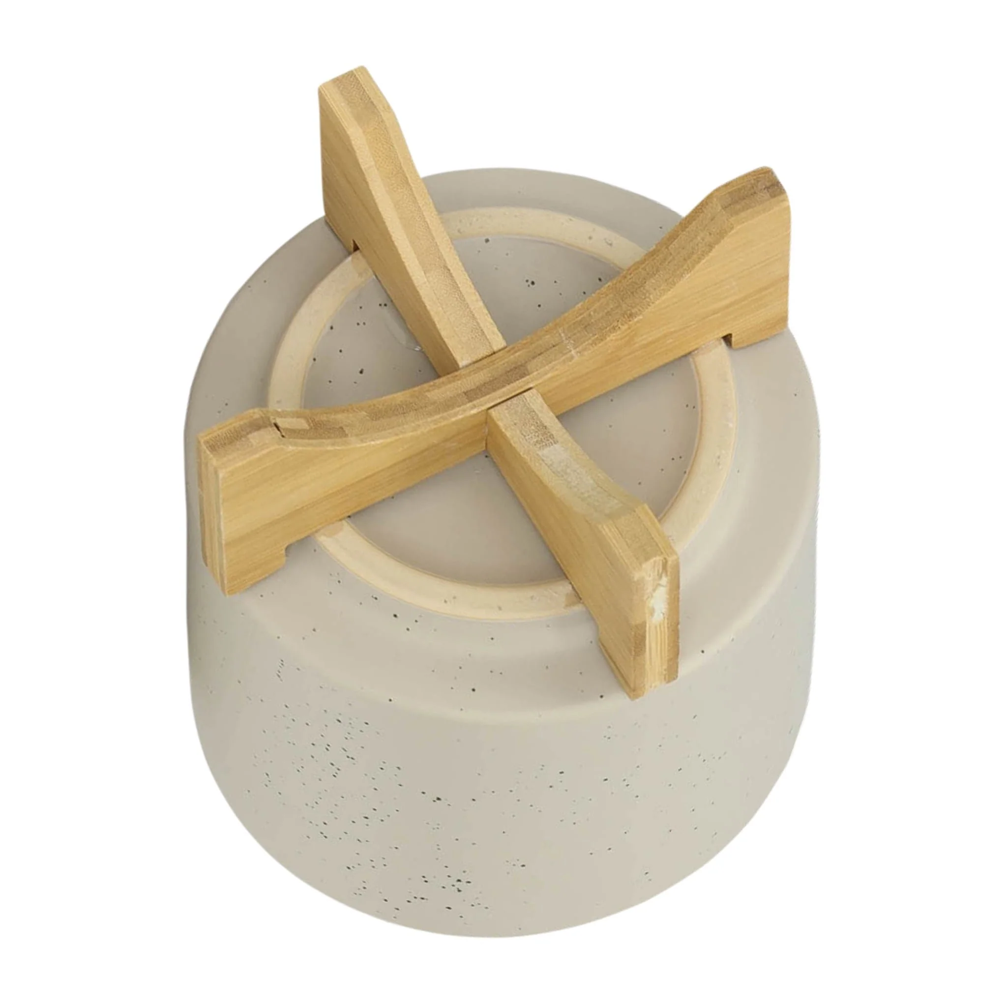 S/2 5/8" Planter W/ Wood Stand, Matte Beige - Image 6