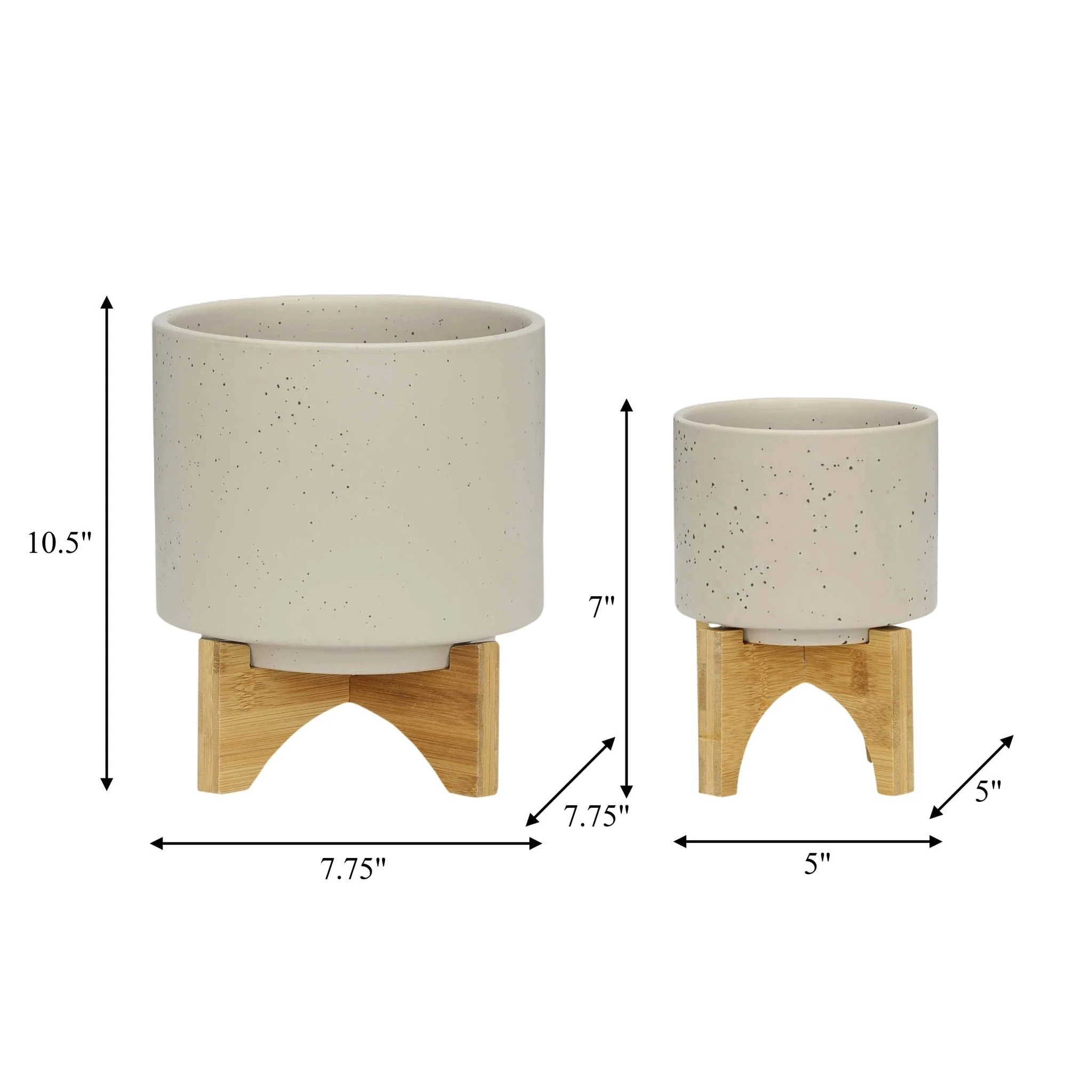 S/2 5/8" Planter W/ Wood Stand, Matte Beige - Image 8