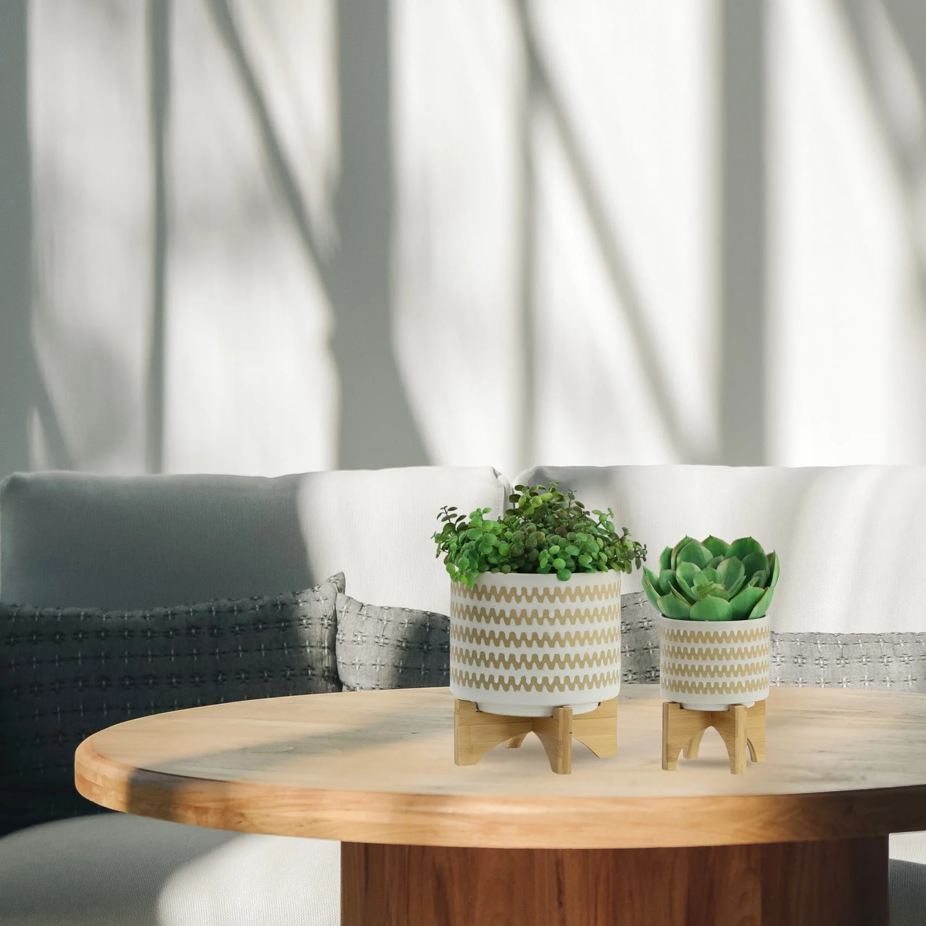 S/2 5/8" Zig-zag Planter W/ Stand, White - Image 11