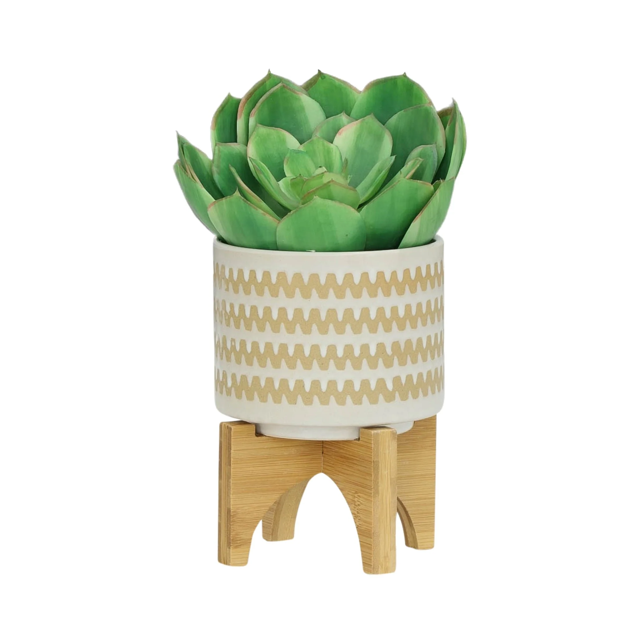 S/2 5/8" Zig-zag Planter W/ Stand, White - Image 3