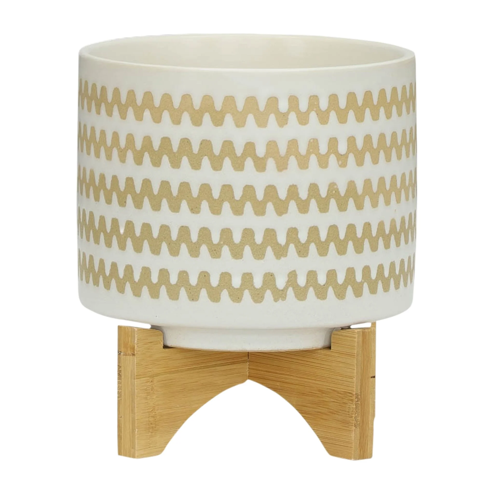 S/2 5/8" Zig-zag Planter W/ Stand, White - Image 4