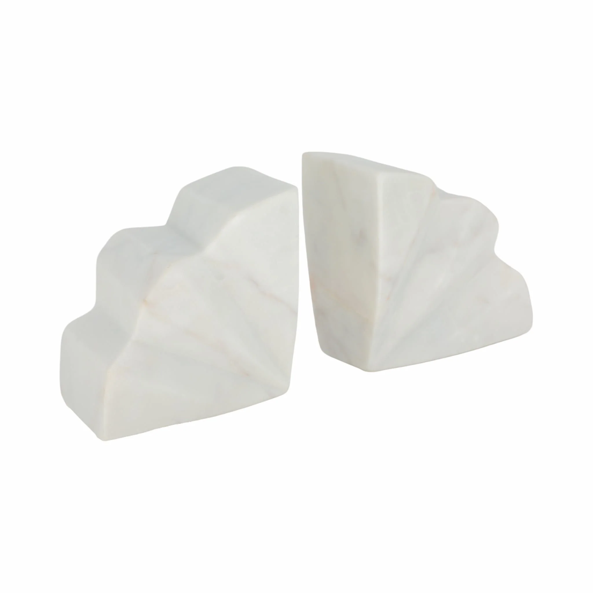 S/2 5" Semi Circle Fluted Marble Bookends, White - Image 3