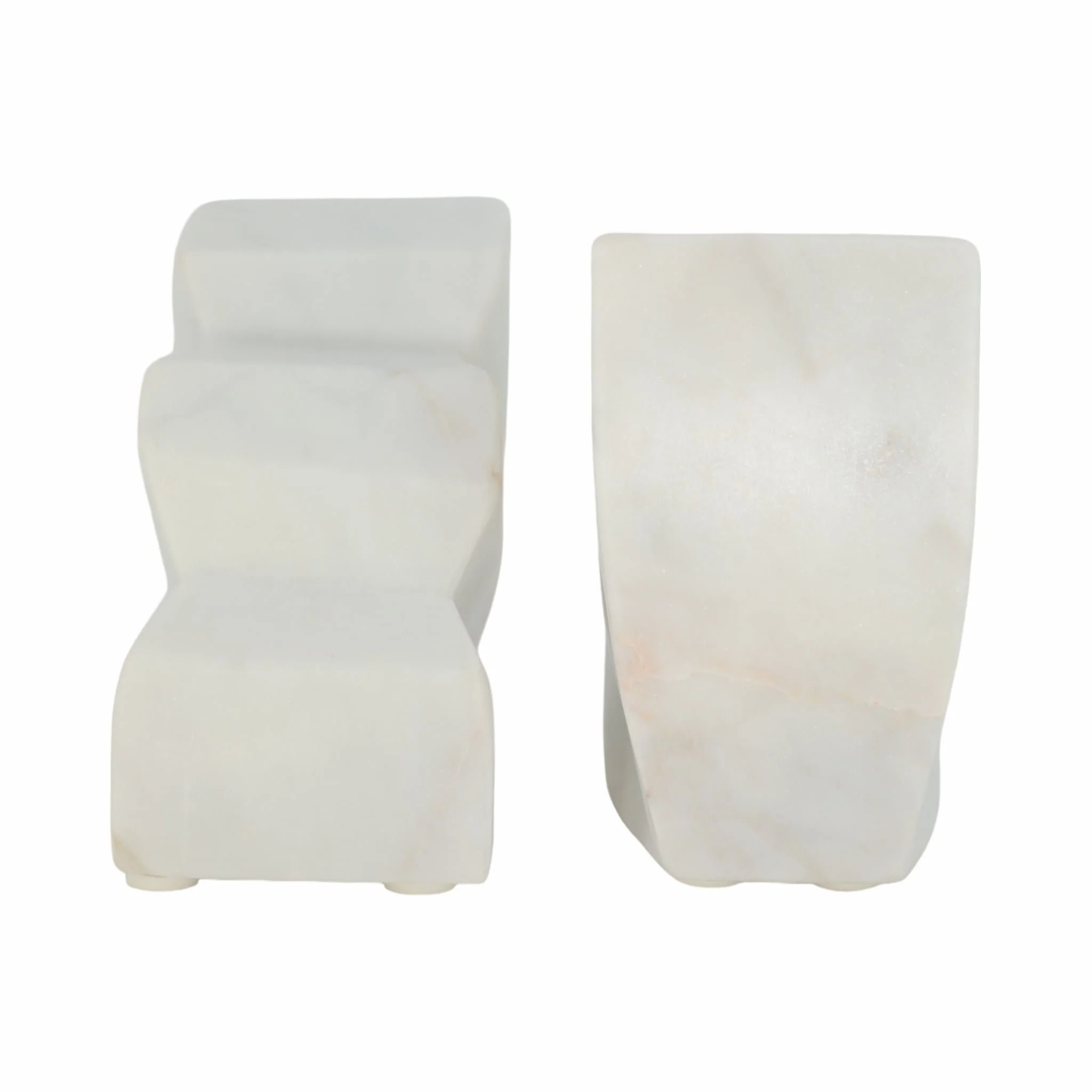 S/2 5" Semi Circle Fluted Marble Bookends, White - Image 5
