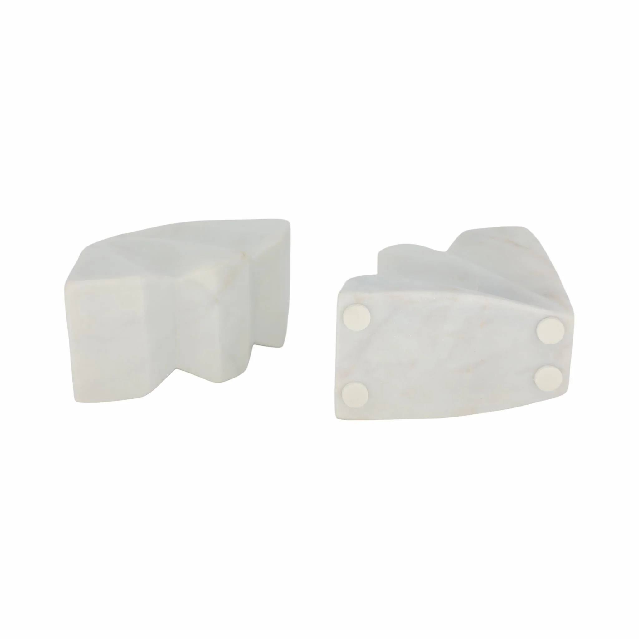 S/2 5" Semi Circle Fluted Marble Bookends, White - Image 6