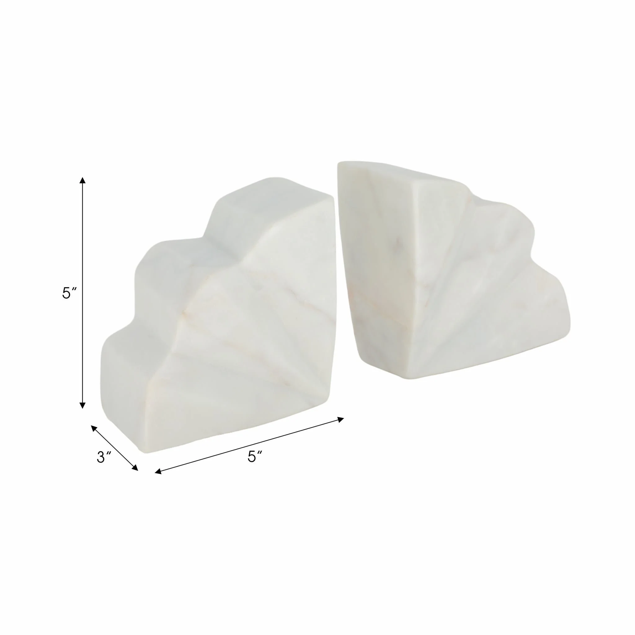 S/2 5" Semi Circle Fluted Marble Bookends, White - Image 7