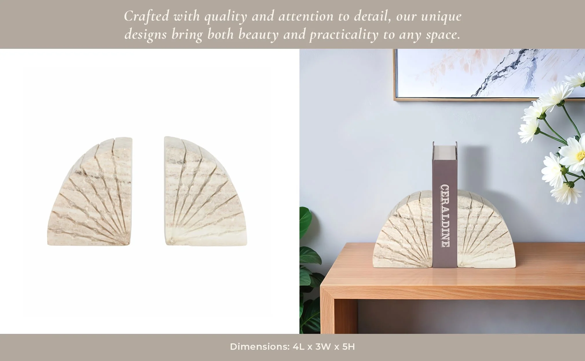S/2 5" Semi Circle Onyx Marble Bookends, Tan - Image 10