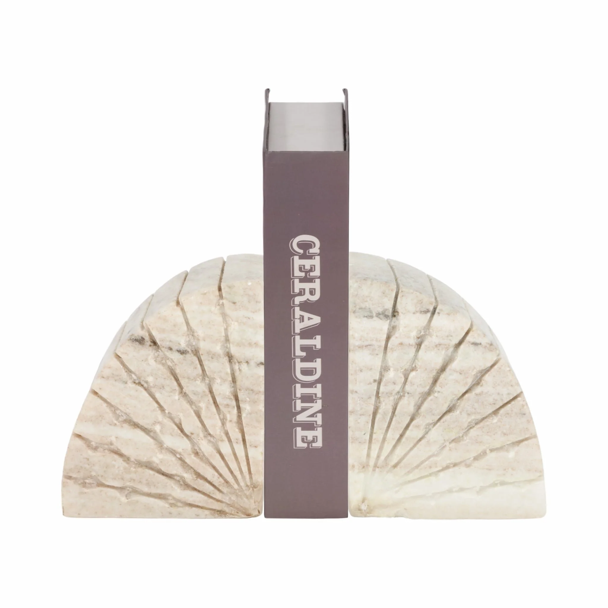 S/2 5" Semi Circle Onyx Marble Bookends, Tan - Image 2