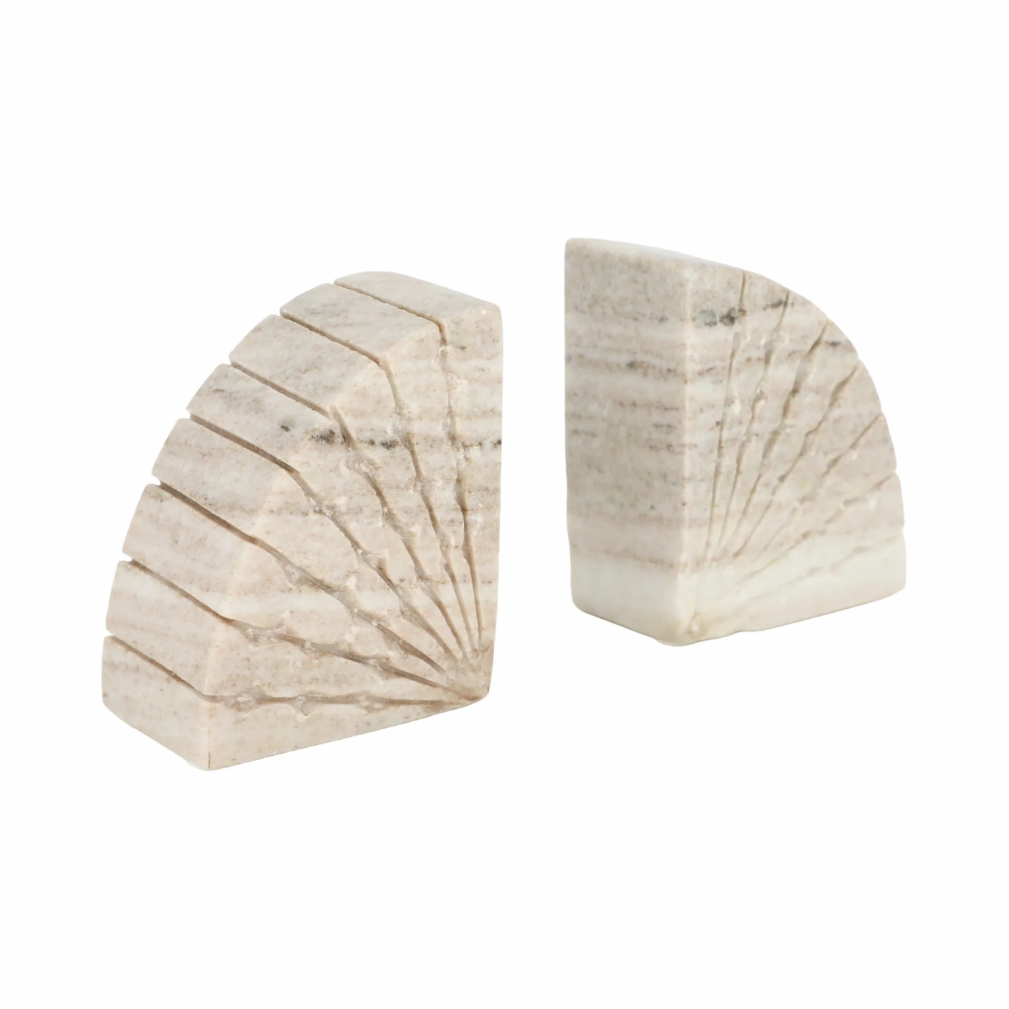 S/2 5" Semi Circle Onyx Marble Bookends, Tan - Image 3