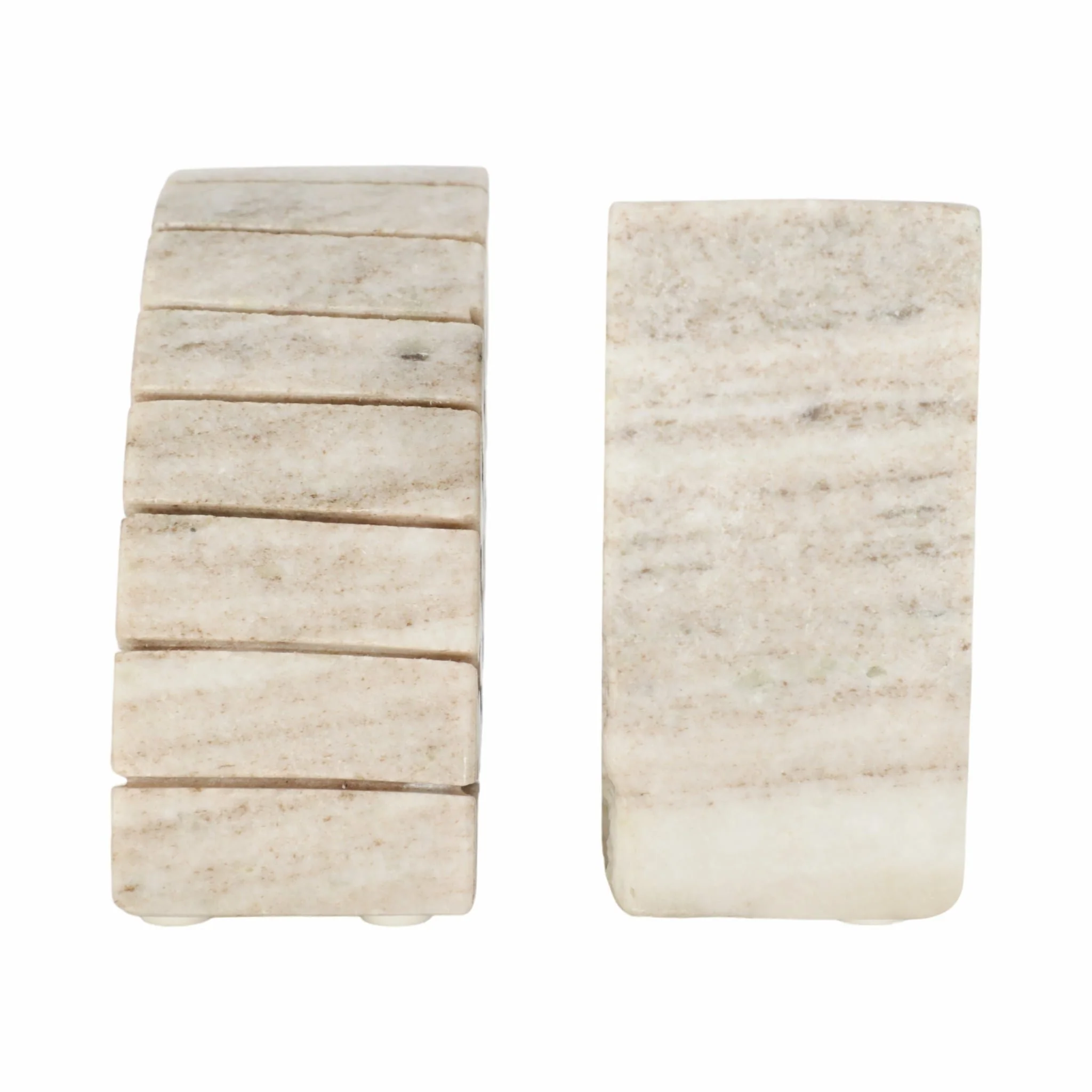 S/2 5" Semi Circle Onyx Marble Bookends, Tan - Image 5
