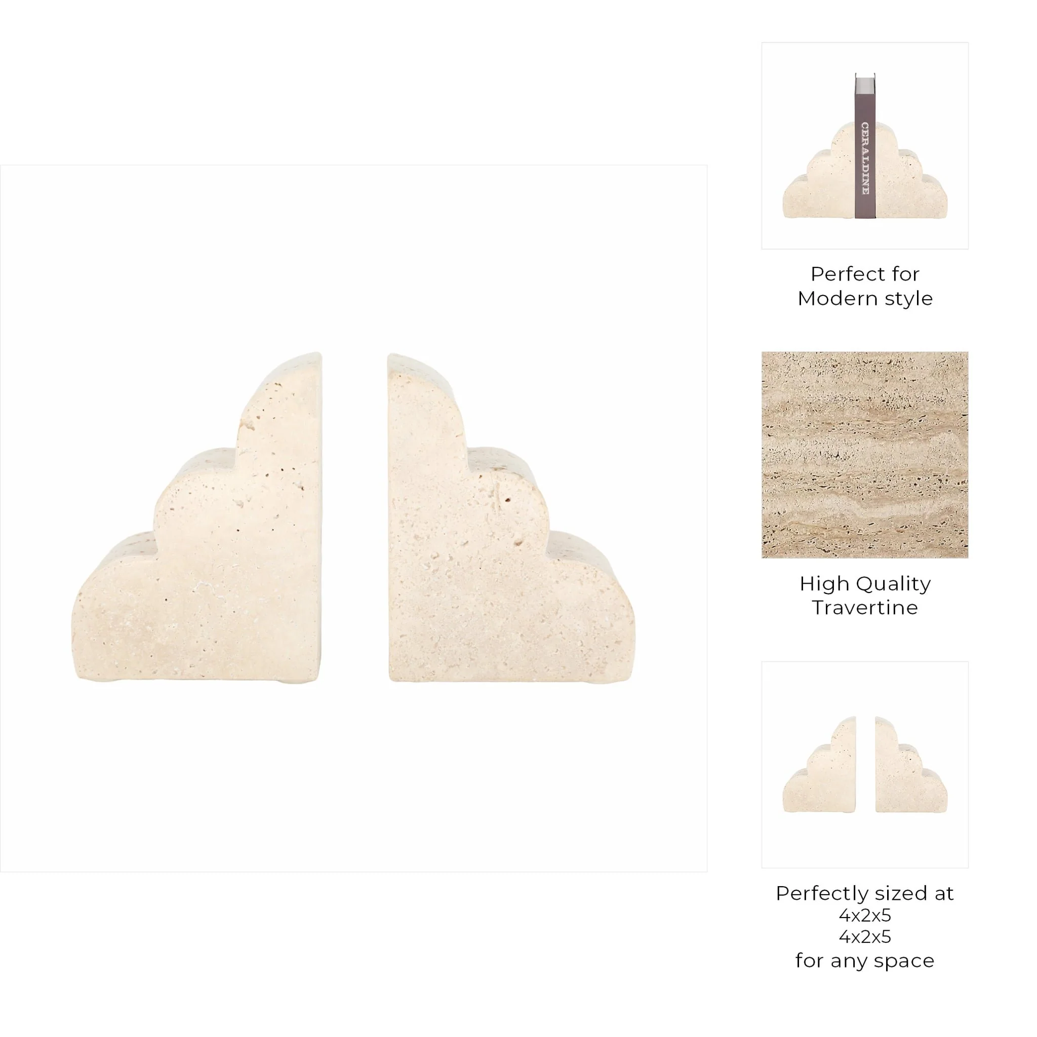 S/2 5" Travertine Cloud Bookends, Tan - Image 8