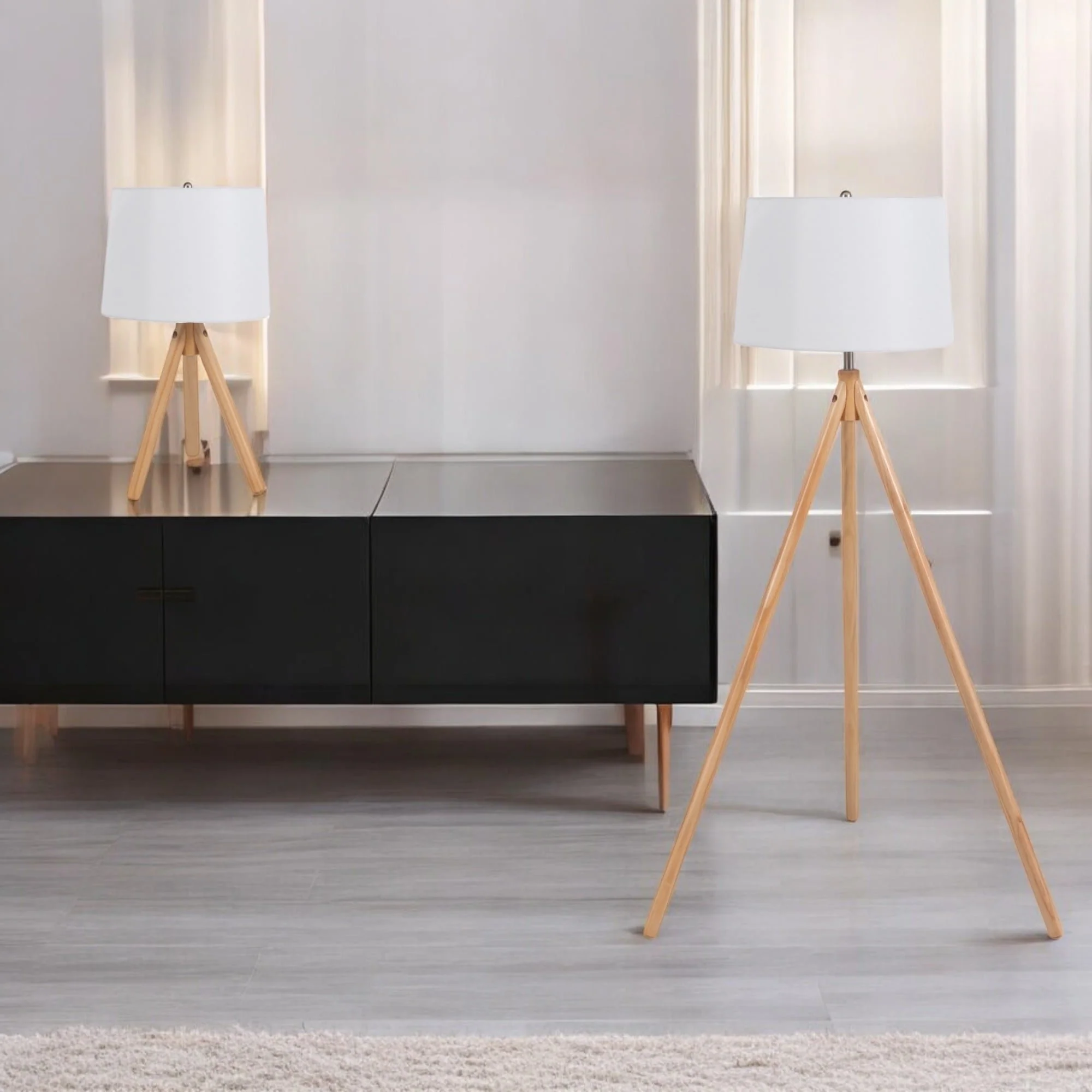 S/2 59/26" Wood Tripod Table&floor Lamps,natural - Image 10