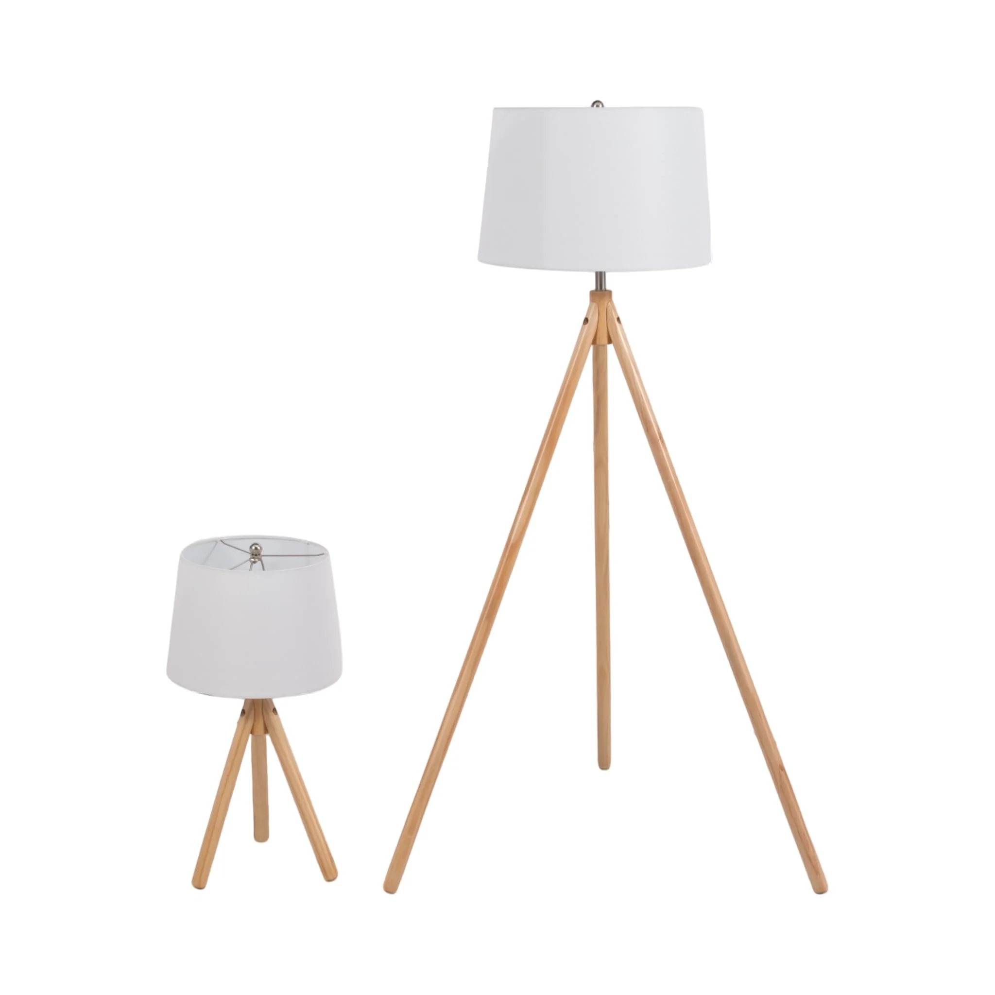 S/2 59/26" Wood Tripod Table&floor Lamps,natural - Image 3