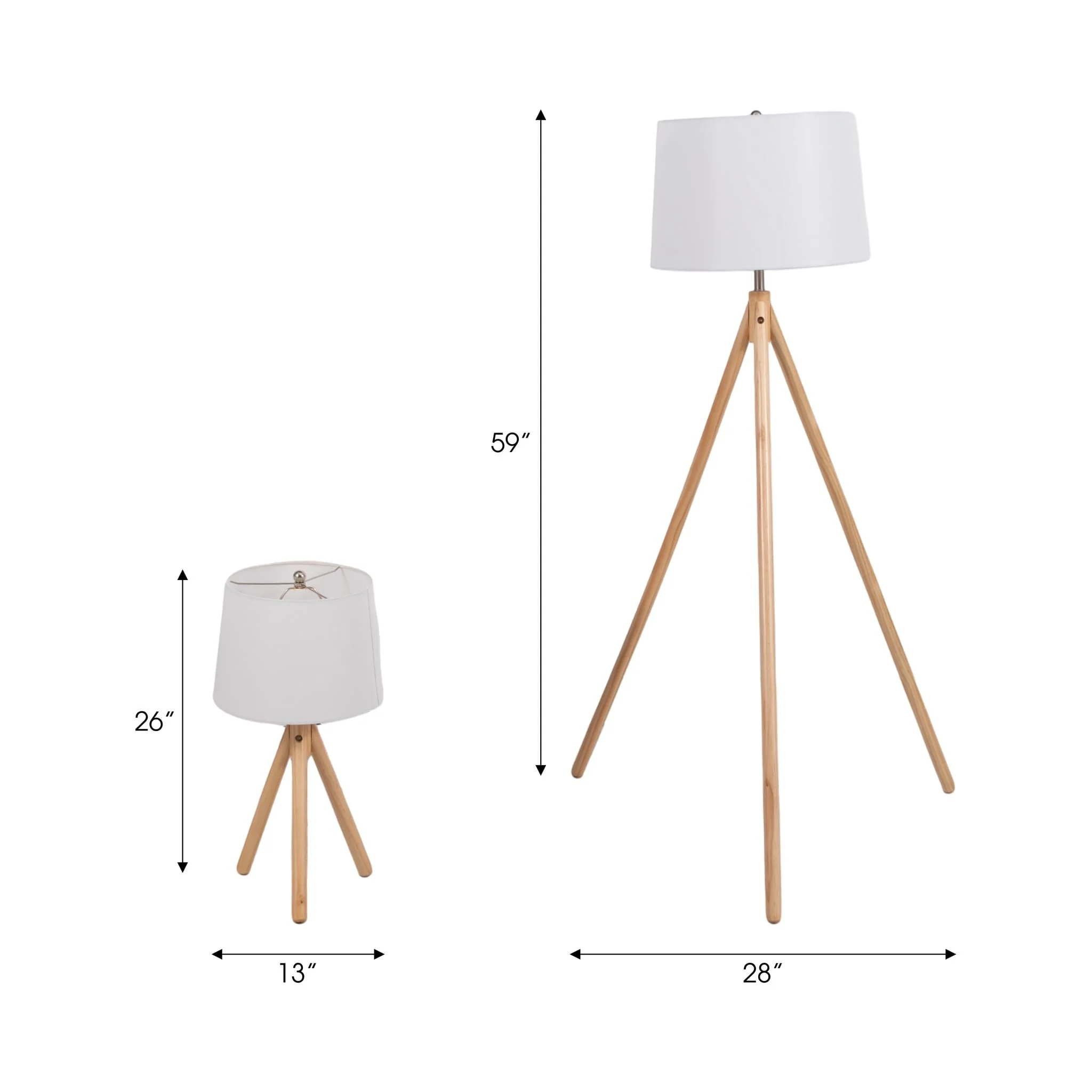 S/2 59/26" Wood Tripod Table&floor Lamps,natural - Image 7