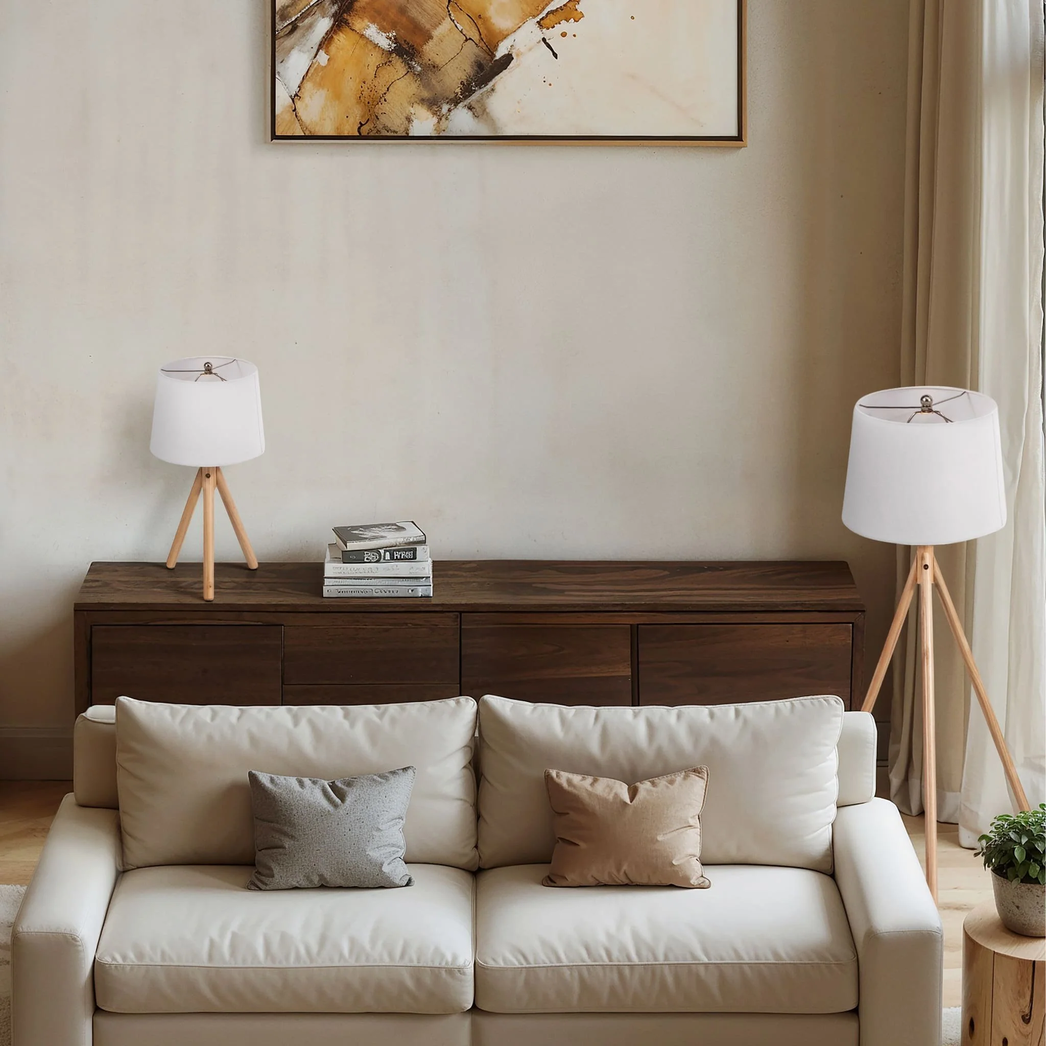 S/2 59/26" Wood Tripod Table&floor Lamps,natural - Image 9