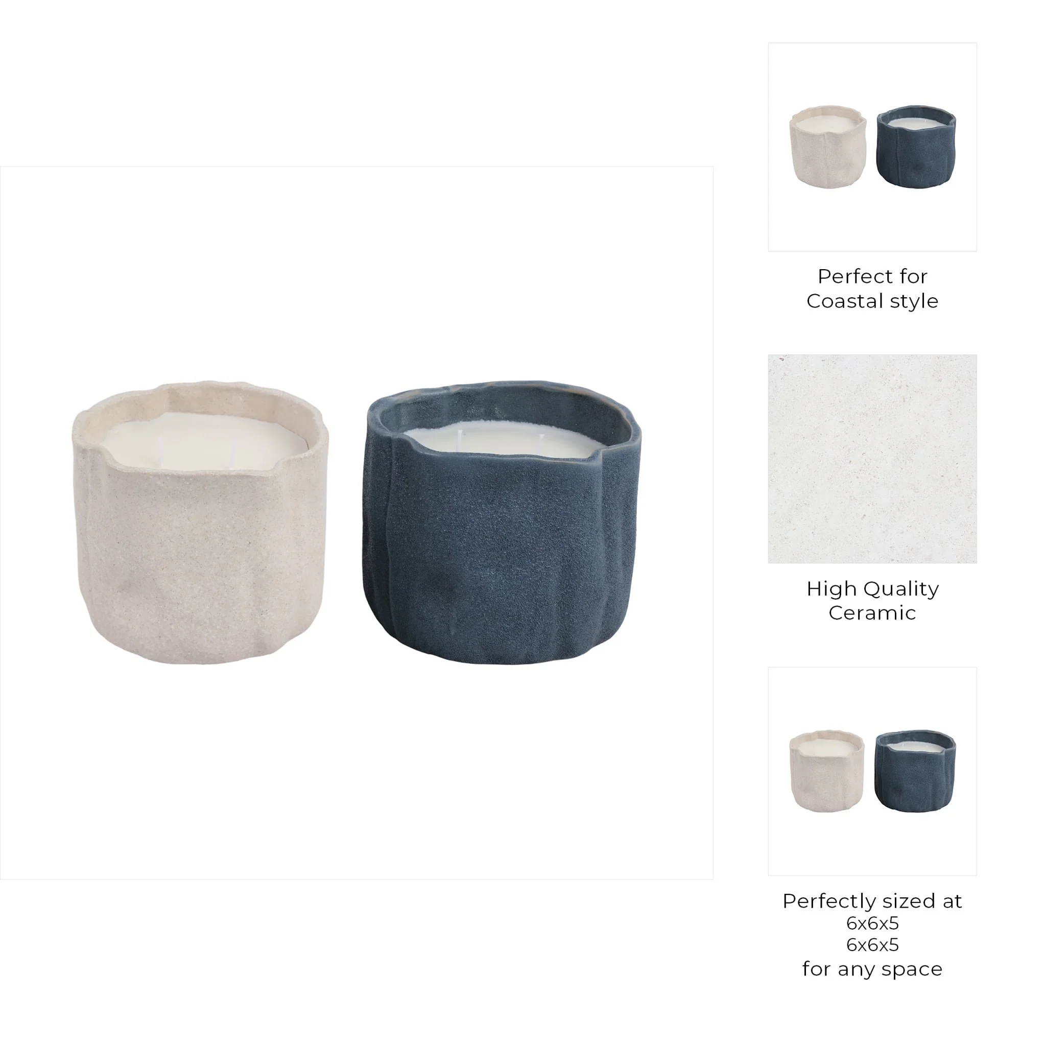 S/2 6" 31 Oz Pink Beach Wavy Candle, Ivory/blue - Image 10