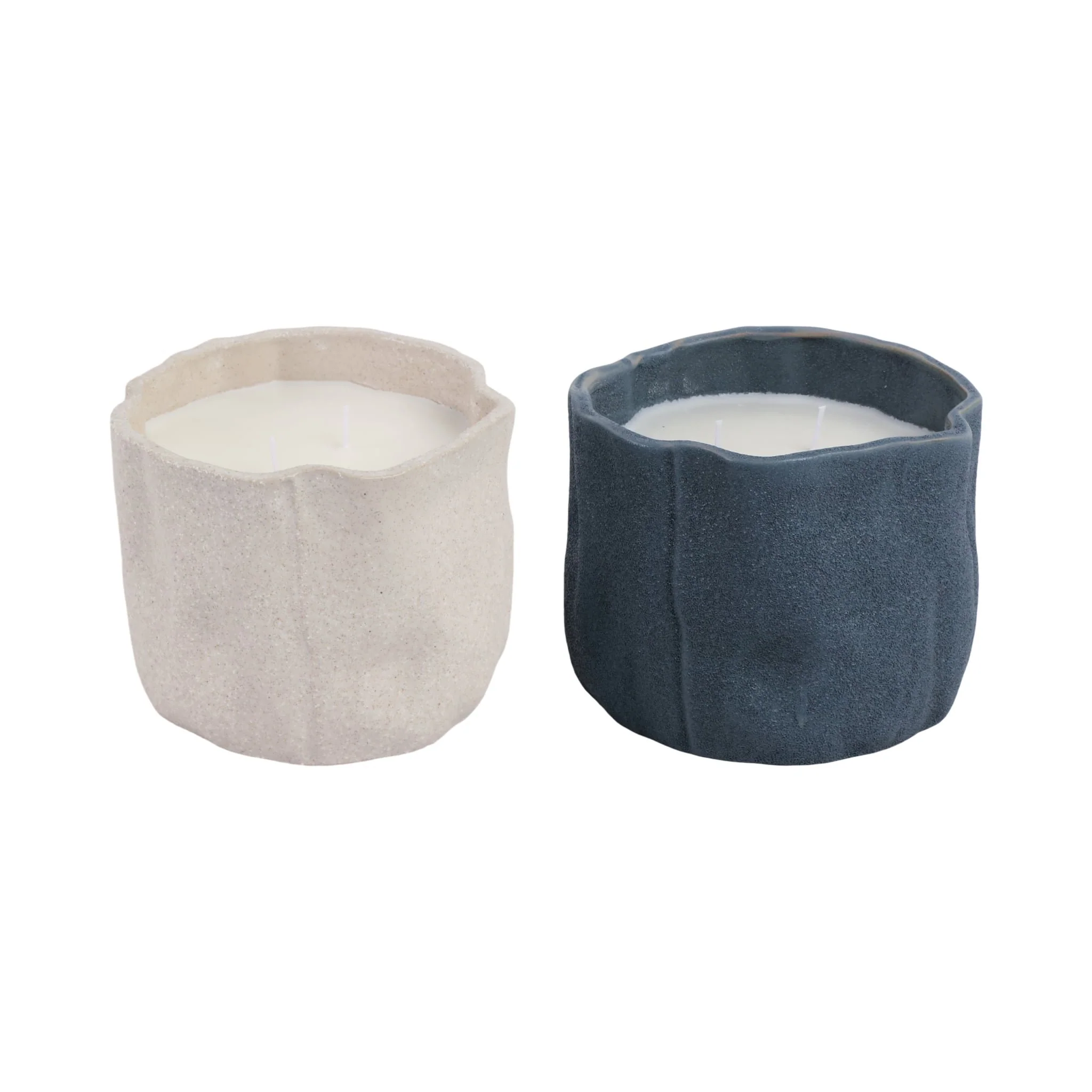 S/2 6" 31 Oz Pink Beach Wavy Candle, Ivory/blue - Image 2