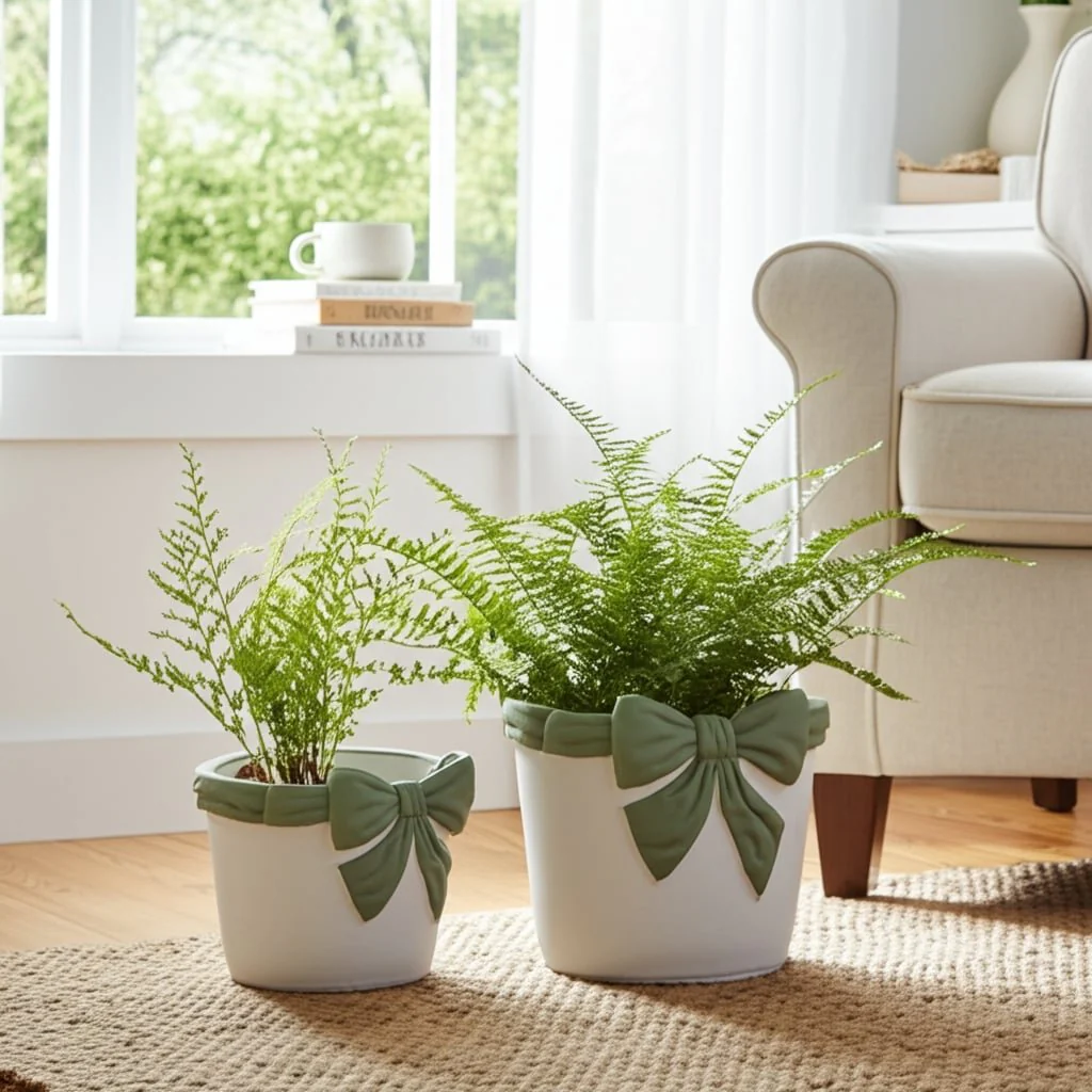 S/2 6/7" Big Bow Planters, White/green - Image 11