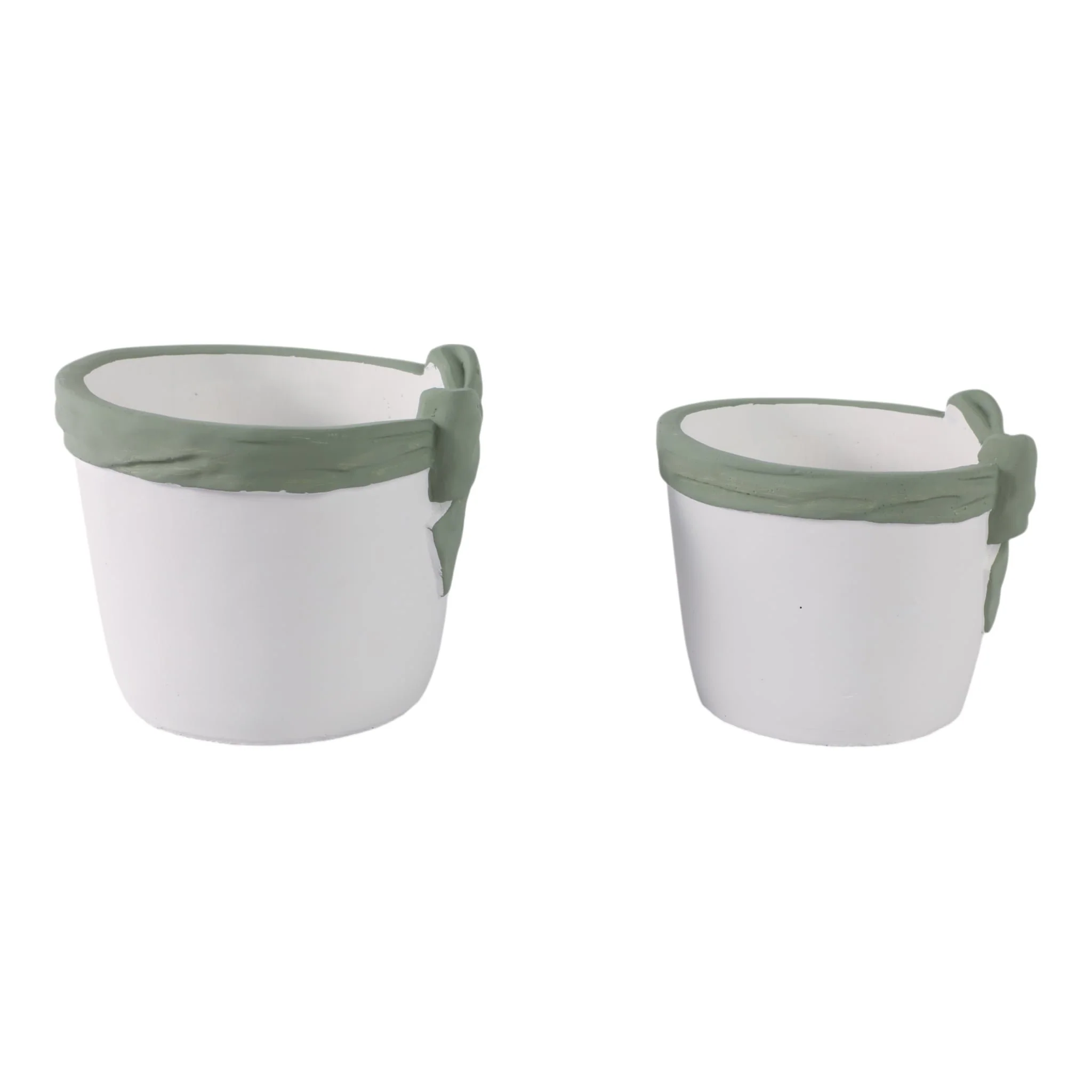 S/2 6/7" Big Bow Planters, White/green - Image 3