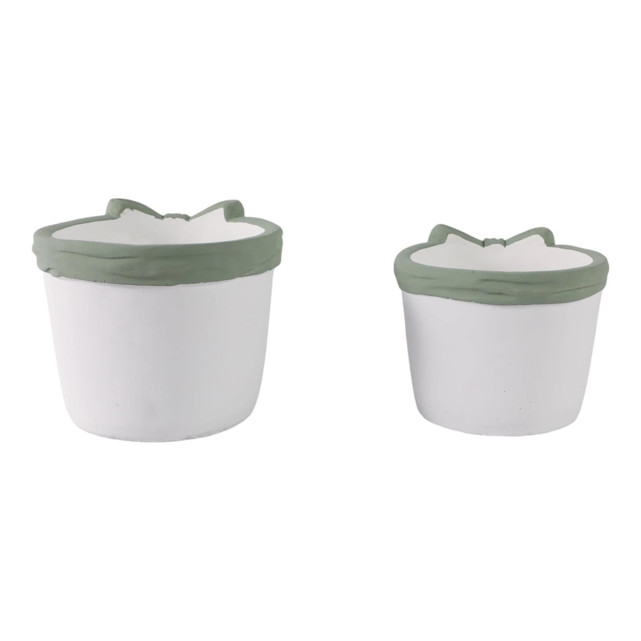S/2 6/7" Big Bow Planters, White/green - Image 4