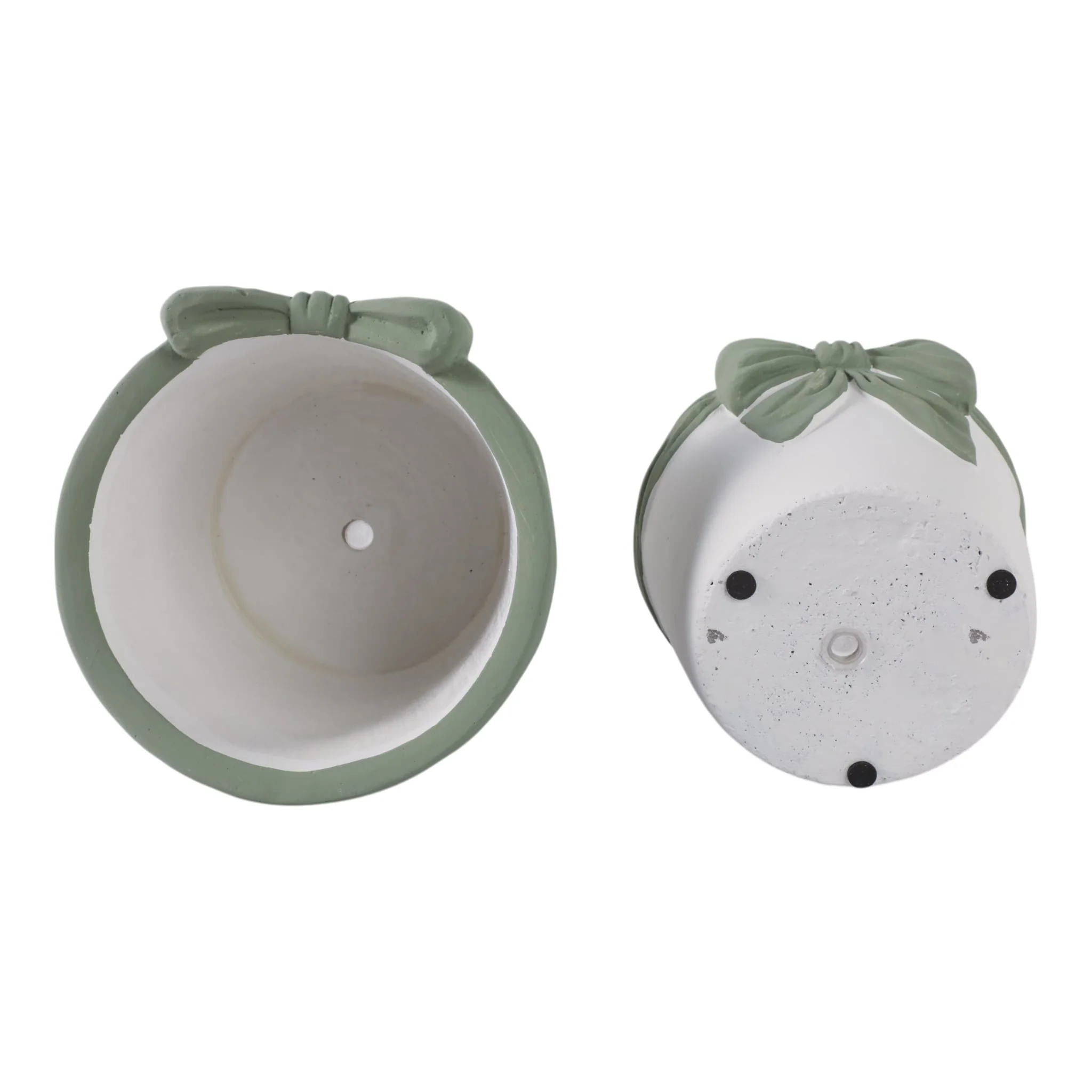 S/2 6/7" Big Bow Planters, White/green - Image 7