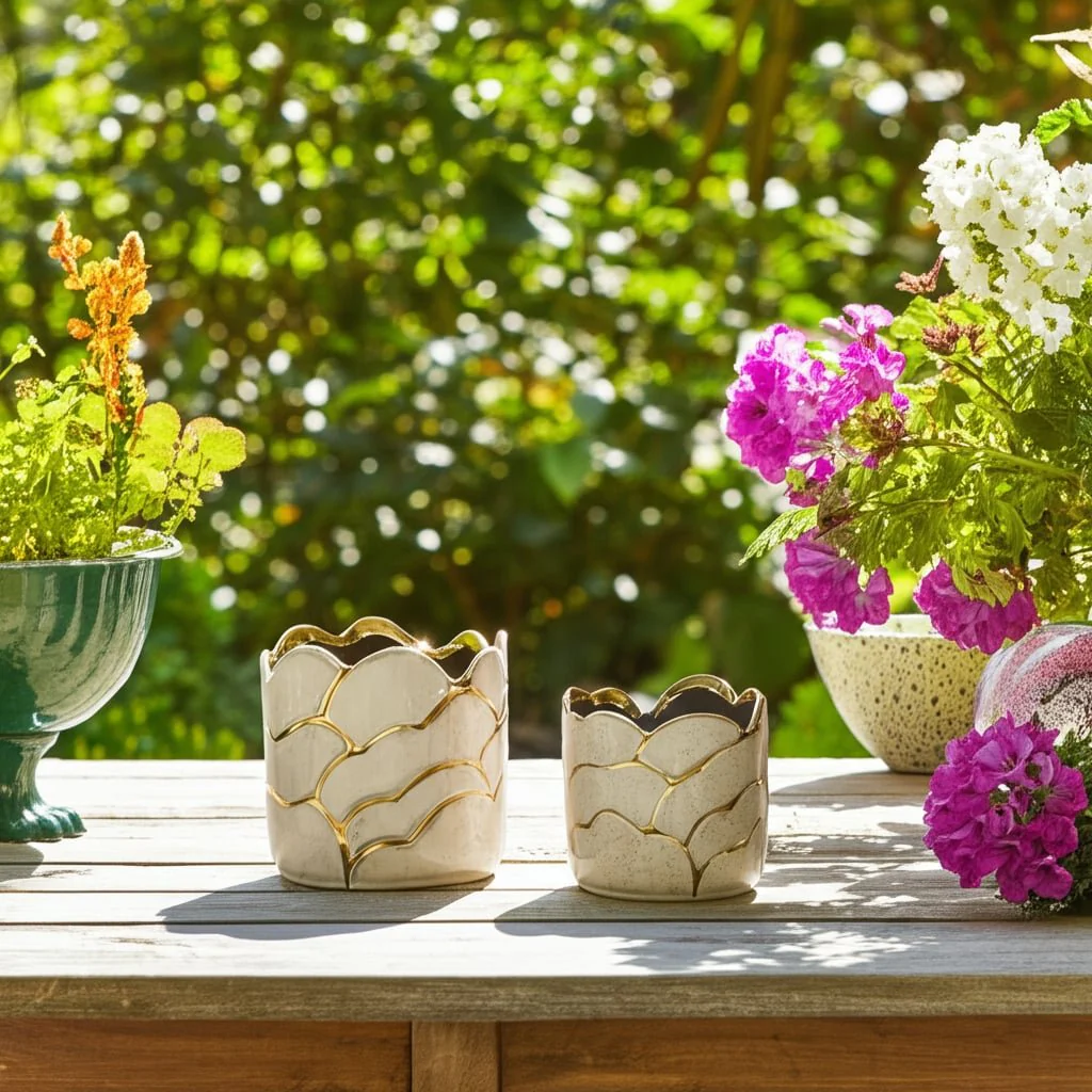 S/2 6/7" Clouds Planter, Ivory/gold - Image 11