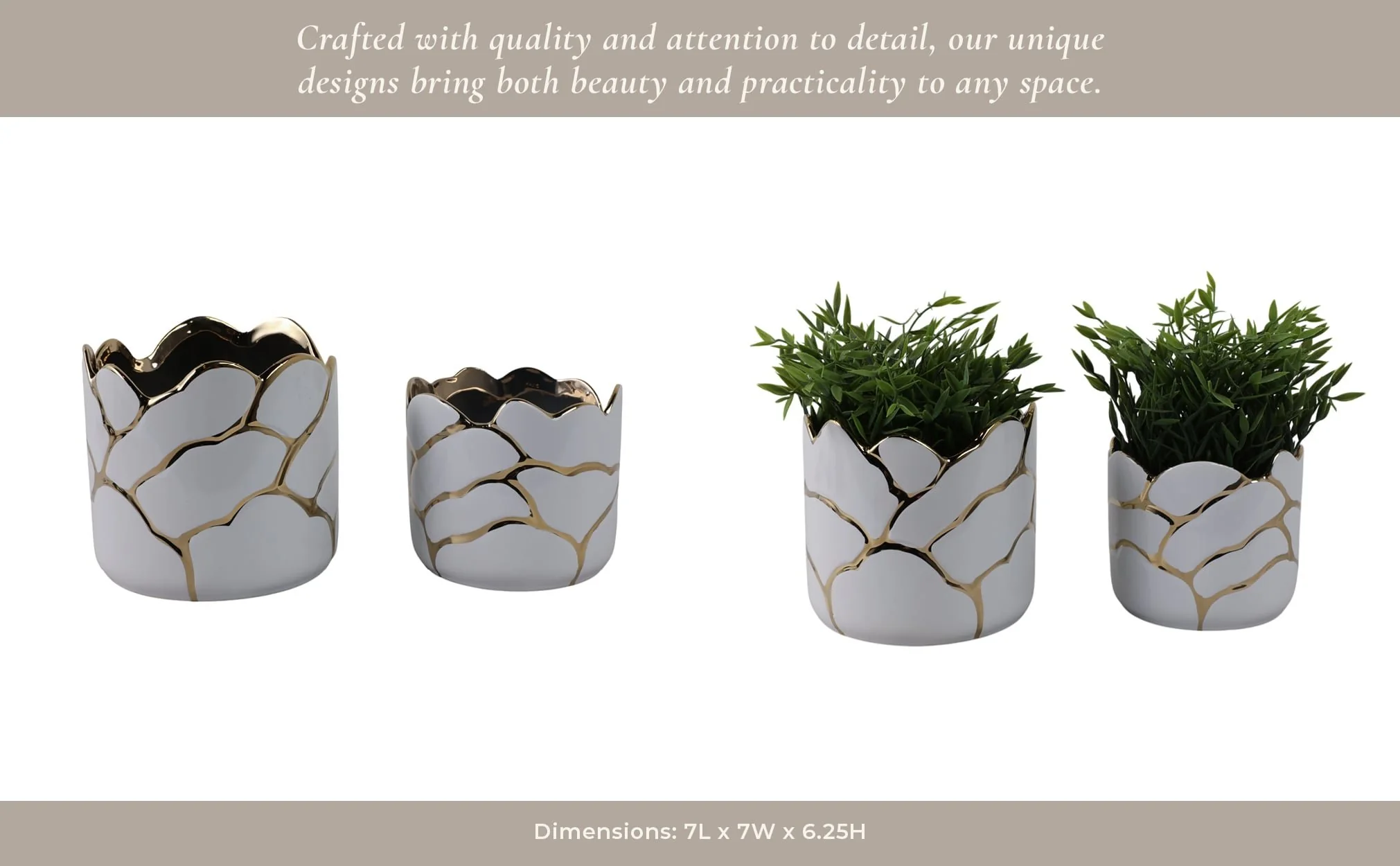S/2 6/7" Clouds Planter, Wht/gld - Image 11