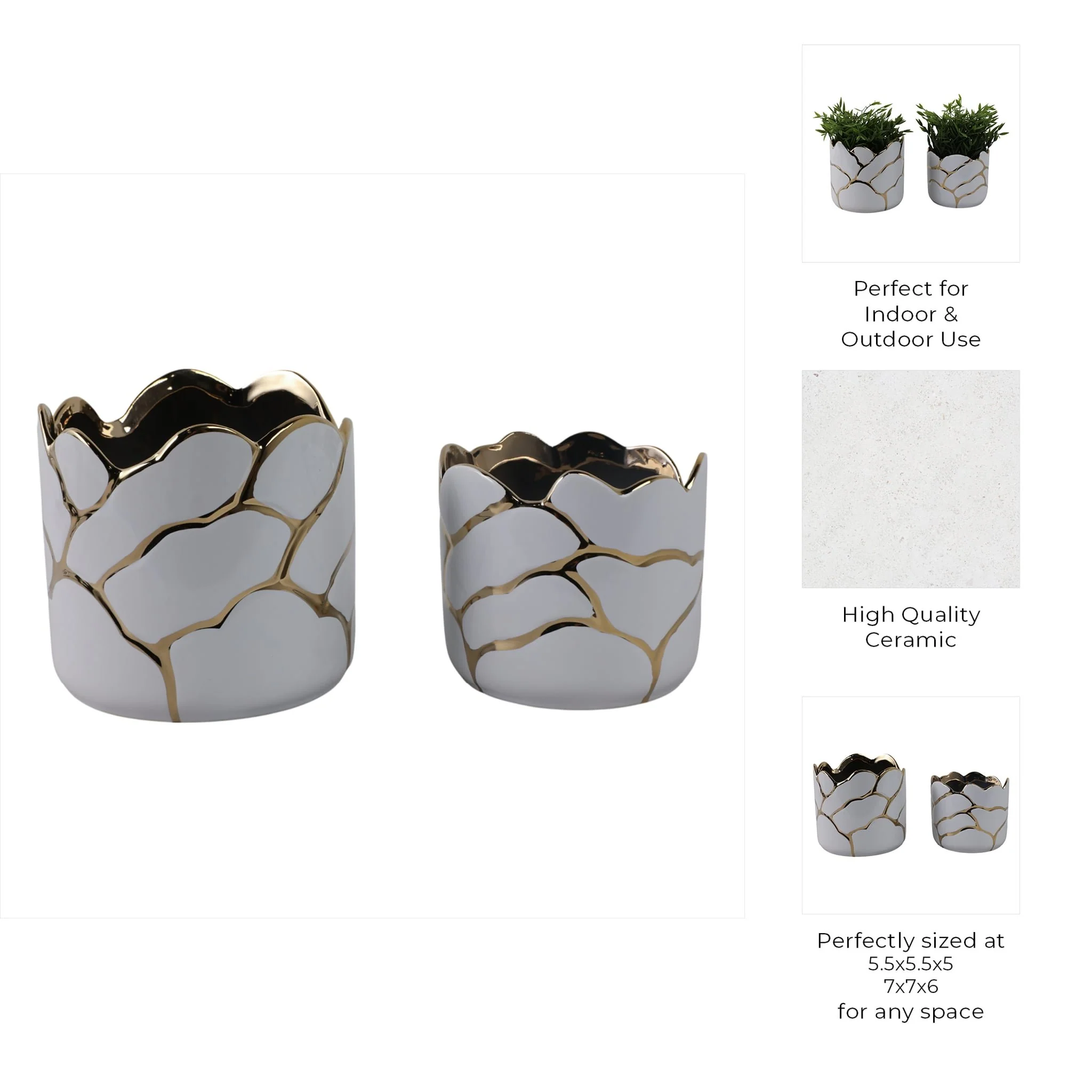 S/2 6/7" Clouds Planter, Wht/gld - Image 9