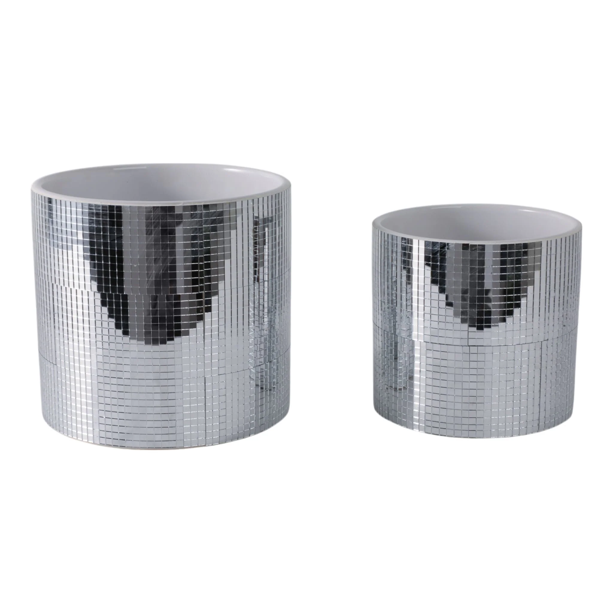 S/2 6/7" Disco Planter, Silver - Image 2
