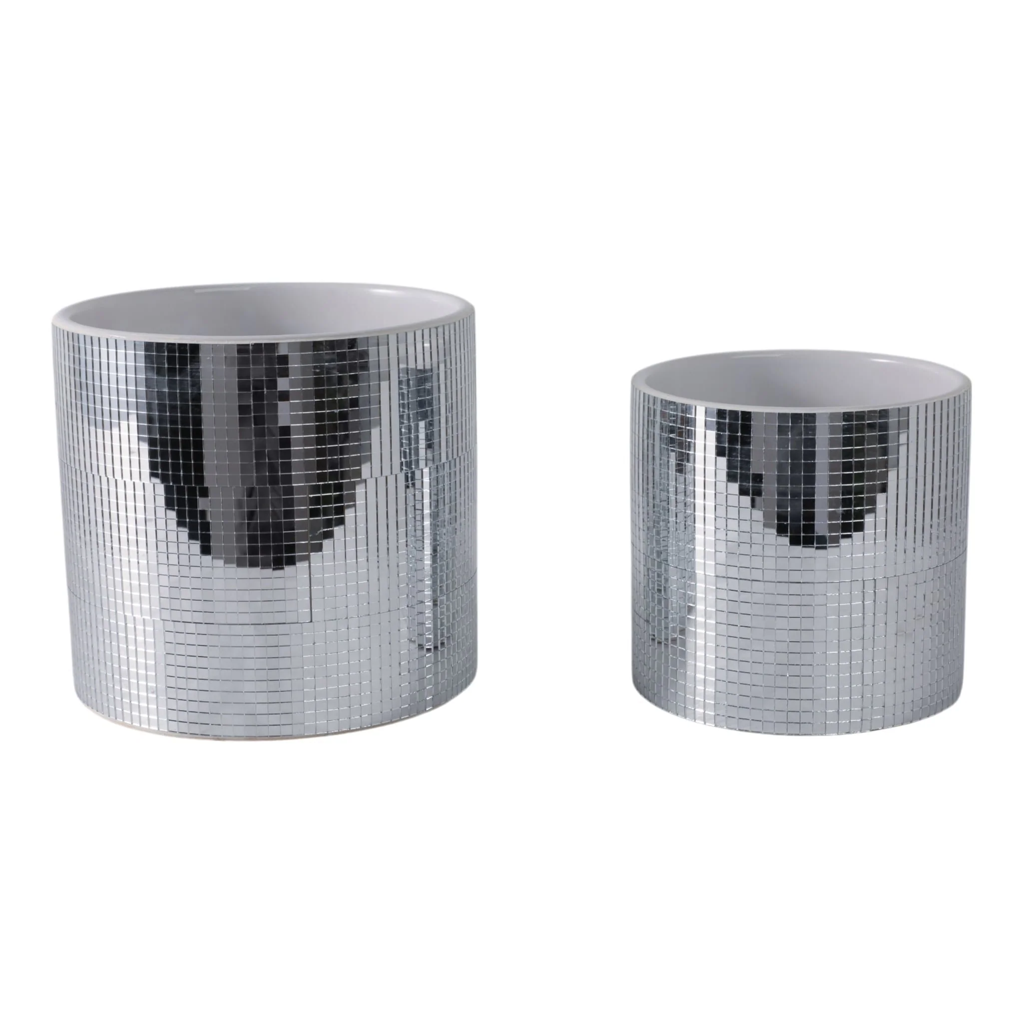 S/2 6/7" Disco Planter, Silver - Image 3