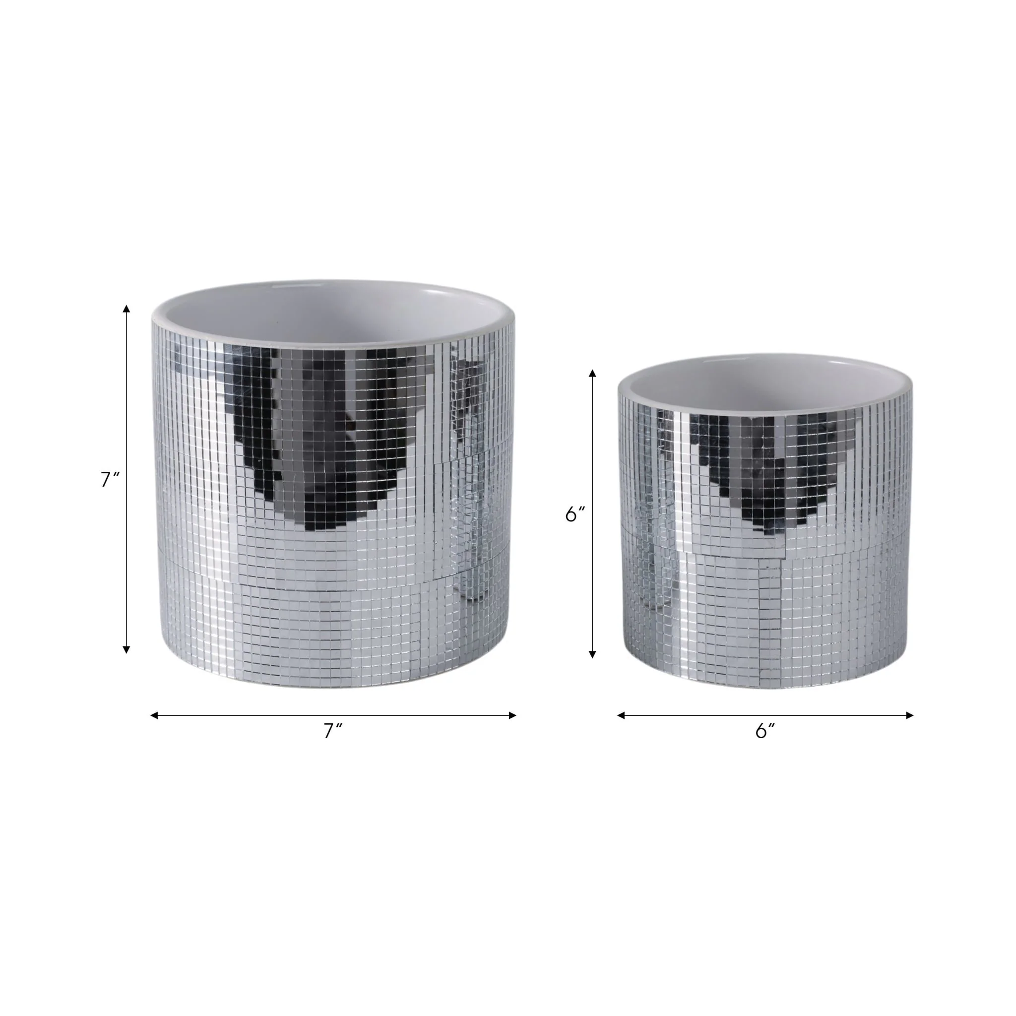 S/2 6/7" Disco Planter, Silver - Image 8